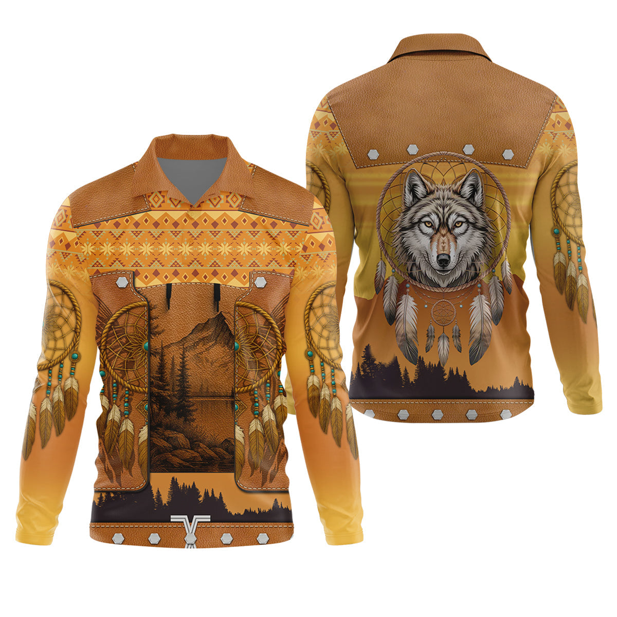 Golden Horizon Tribal Theme Golf Tops For Men, Native American Ancestry Polo ShirtFor Men, Indigenous Peoples Month