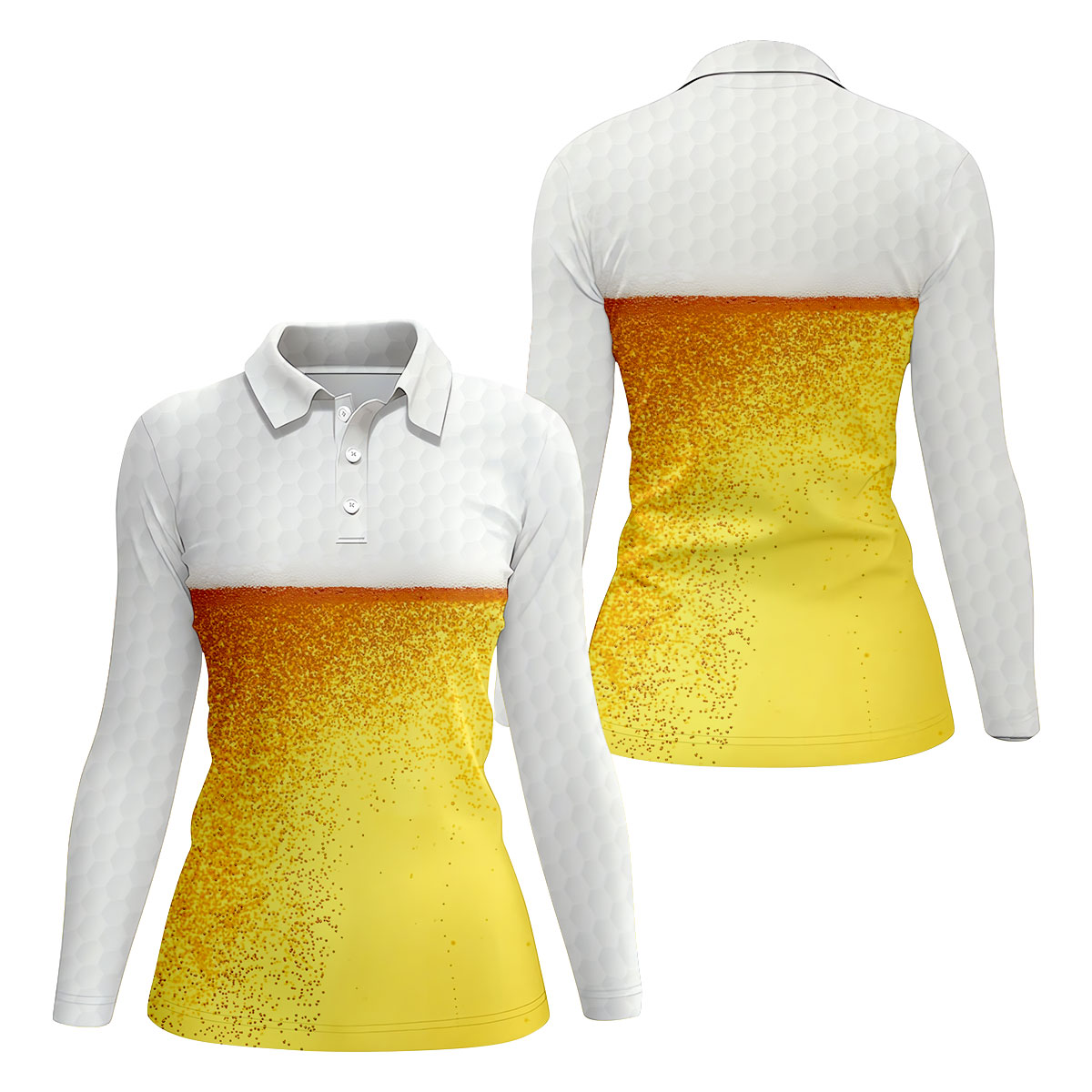 Cold Beer Print Golf Top, Beer Glass Pattern Design, Golf Shirts For Women