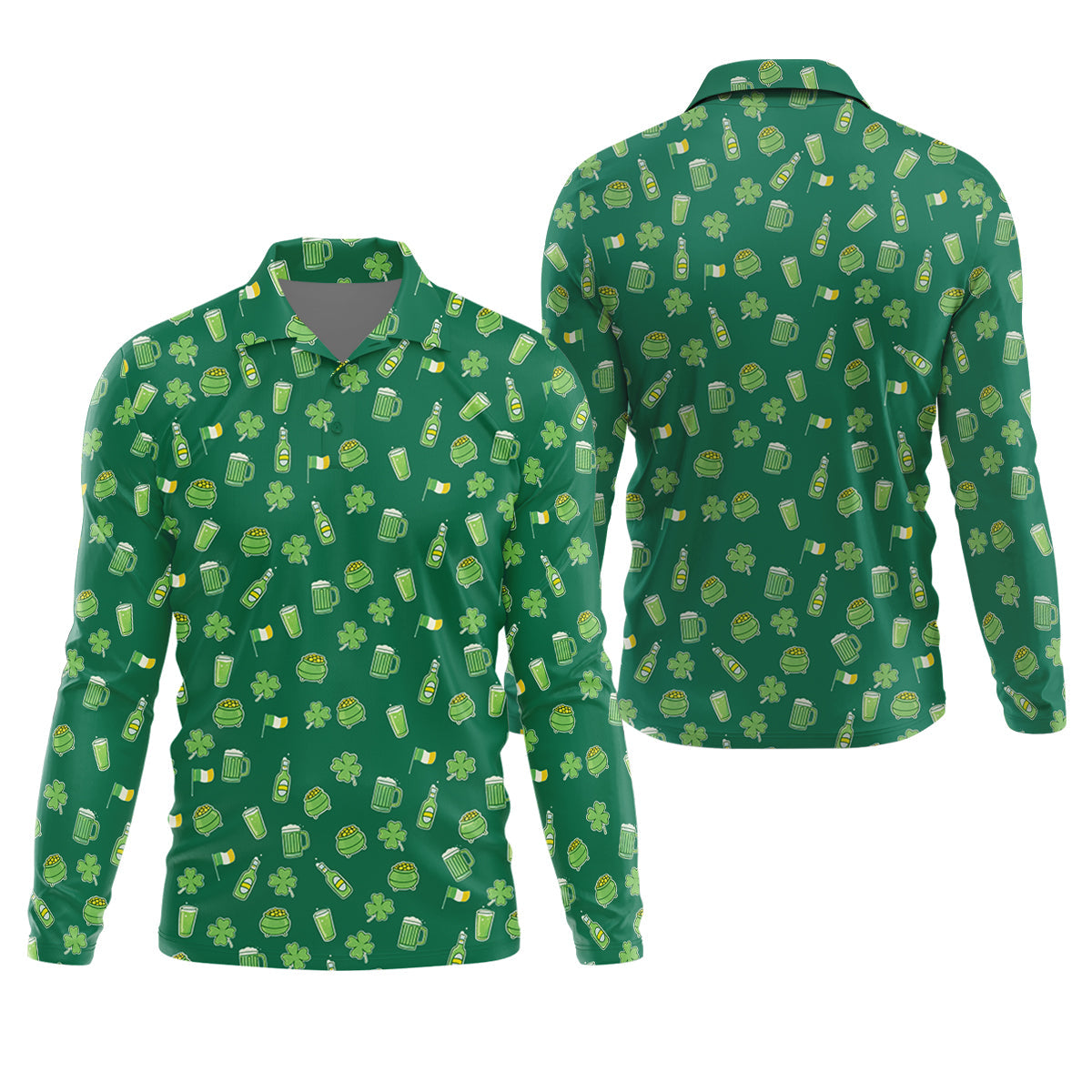 St Patrick's Day Beer Four Leaf Clovers Gold Pots Green Golf Shirt, Polo ShirtFor Men, Golf Shirts For Men