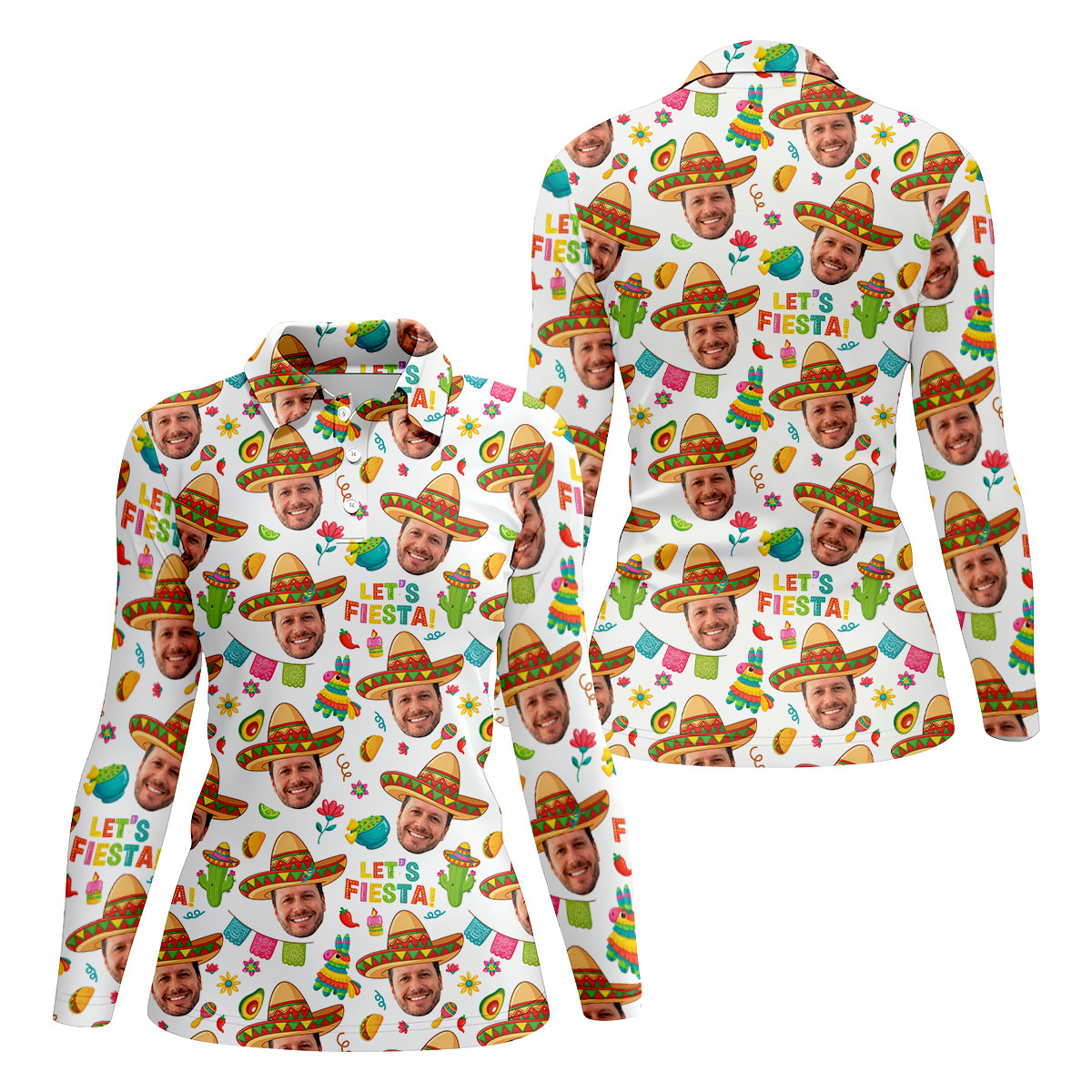 Let's Fiesta Cinco De Mayo Celebration Fiesta Themed Custom Face White Golf Shirt For Women