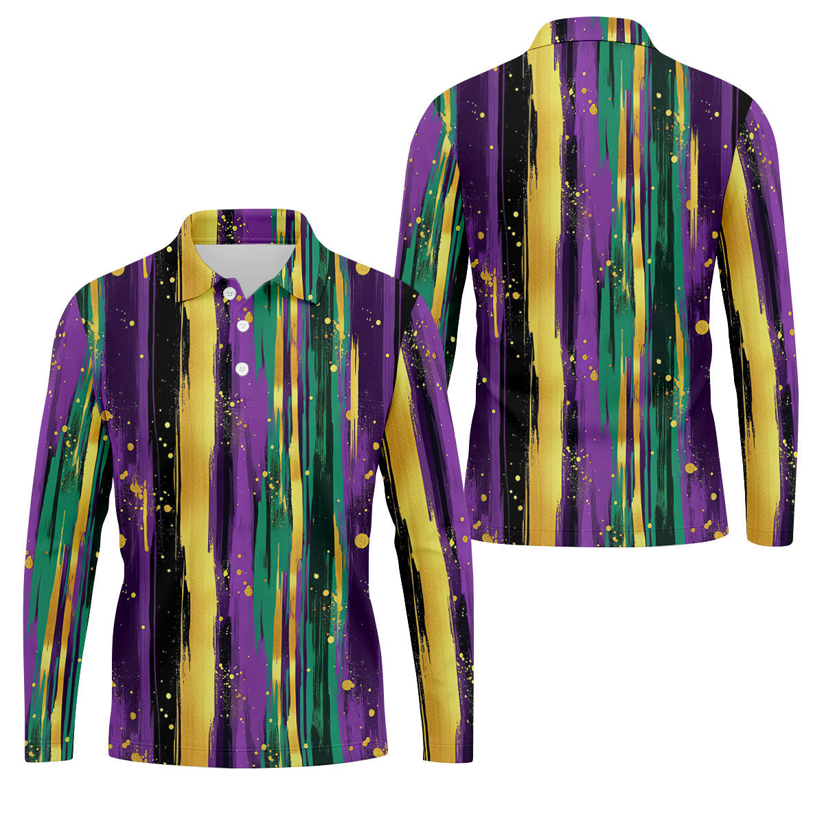 Green Purple Gold Splatter Effect Mardi Gras Golf Shirt, Polo ShirtFor Men, Golf Shirts For Men