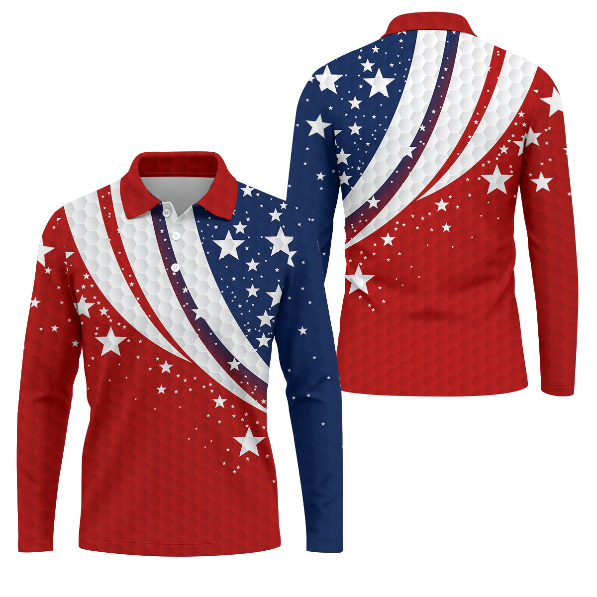 Stars And Stripes Golf Ball Pattern Patriotic 4th Of July Golf Shirt, 250 Celebration Golf Shirts For Men