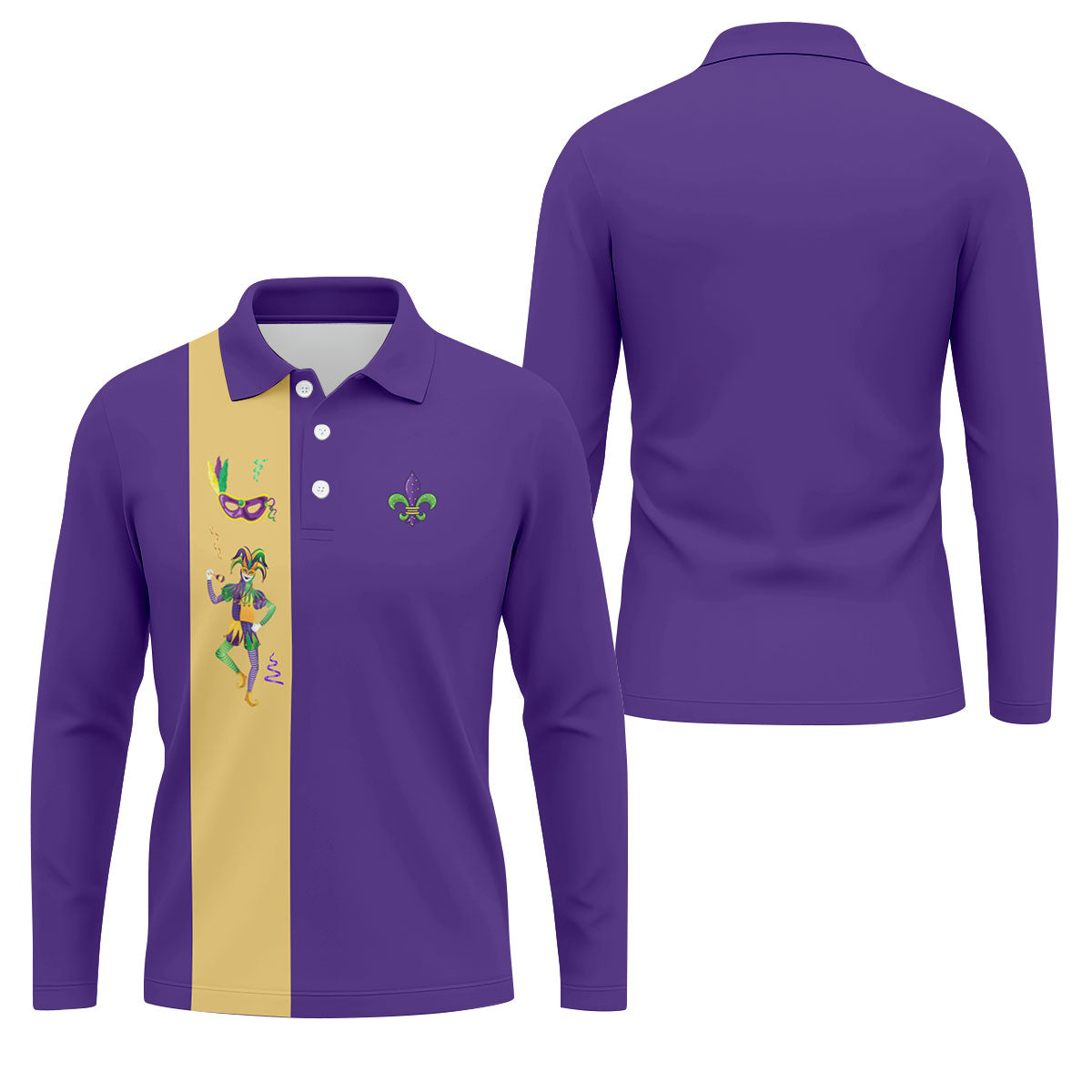 Mardi Gras Festival Jester Figure Fleur De Lis Symbol Purple Golf Shirt, Polo ShirtFor Men, Golf Shirts For Men
