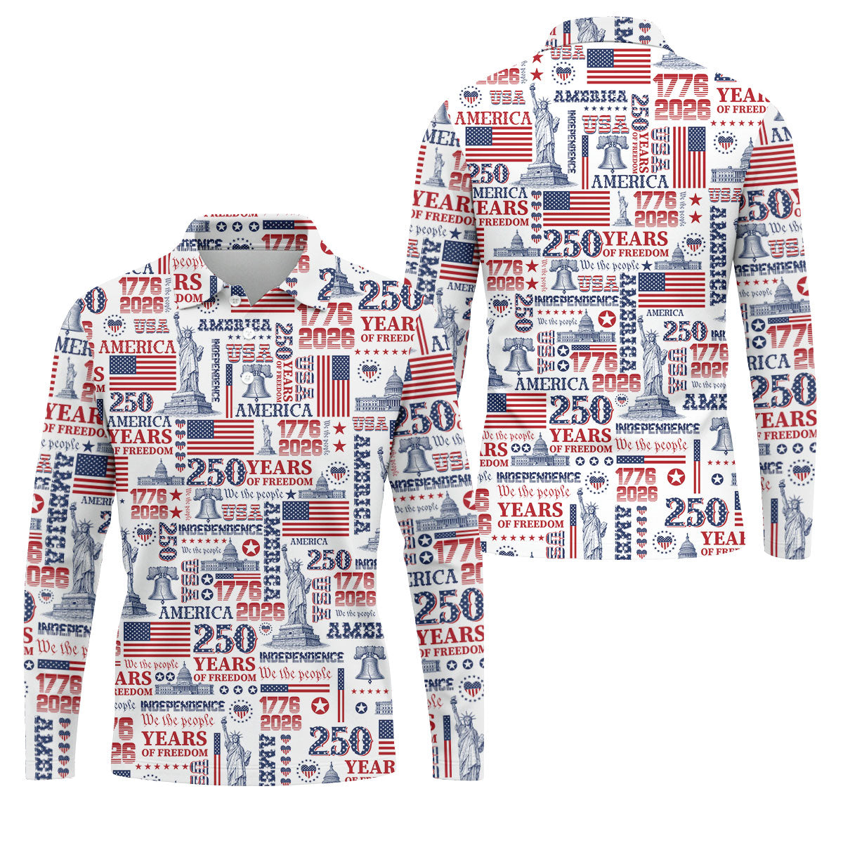 250th Anniversary USA 1776-2026 Retro Golf Shirt, Golf Tops For Men, 4th Of July Golf Shirts For Men