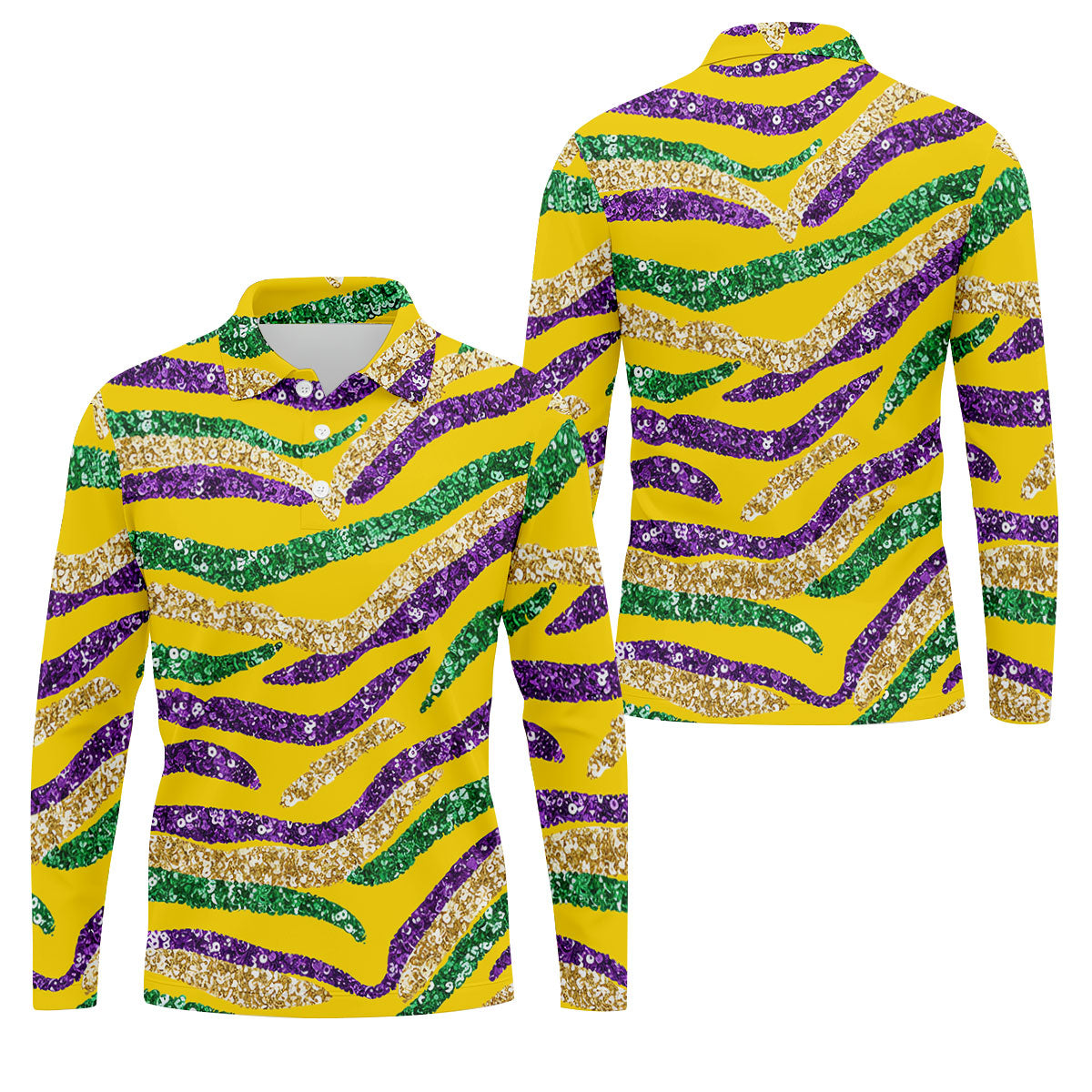 Purple Green Gold Sequin Pattern Yellow Golf Shirt, Mardi Gras Golf Shirt, Polo ShirtFor Men