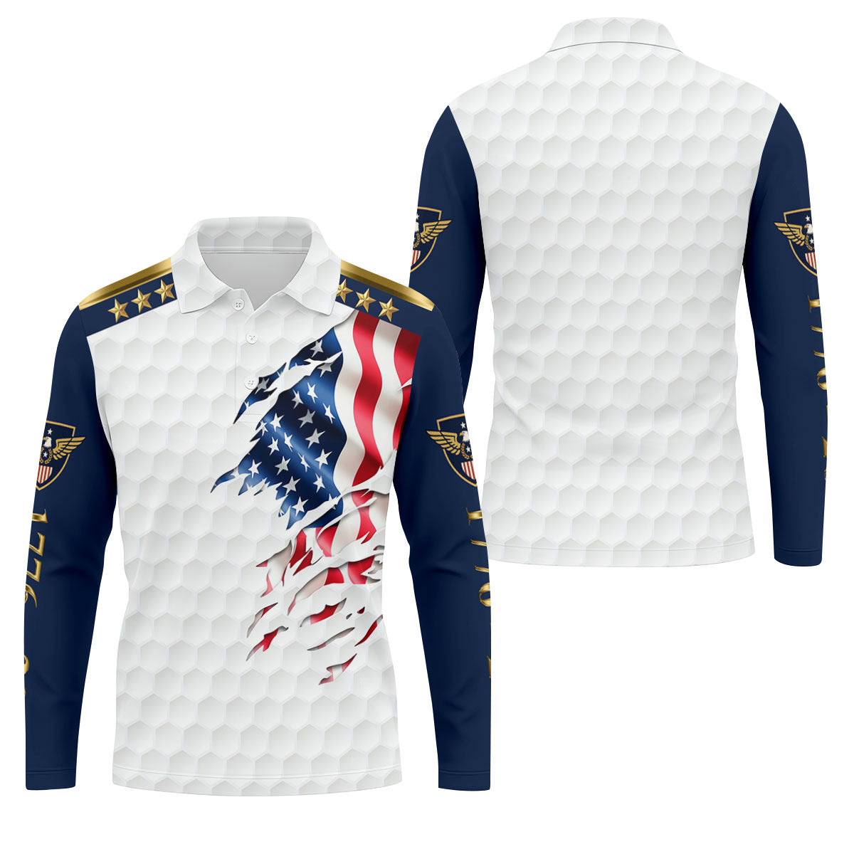 Rugged American Flag With Golf Ball Pattern 4th Of July Golf Tops For Men, 250th Anniversary Patriotic Golf Shirt