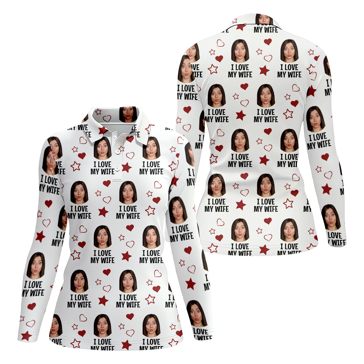I Love My Husband Custom Face White Golf Shirt, Fun Women's Golf Shirts, Valentines Golf Gift, Ladies Golf Shirts