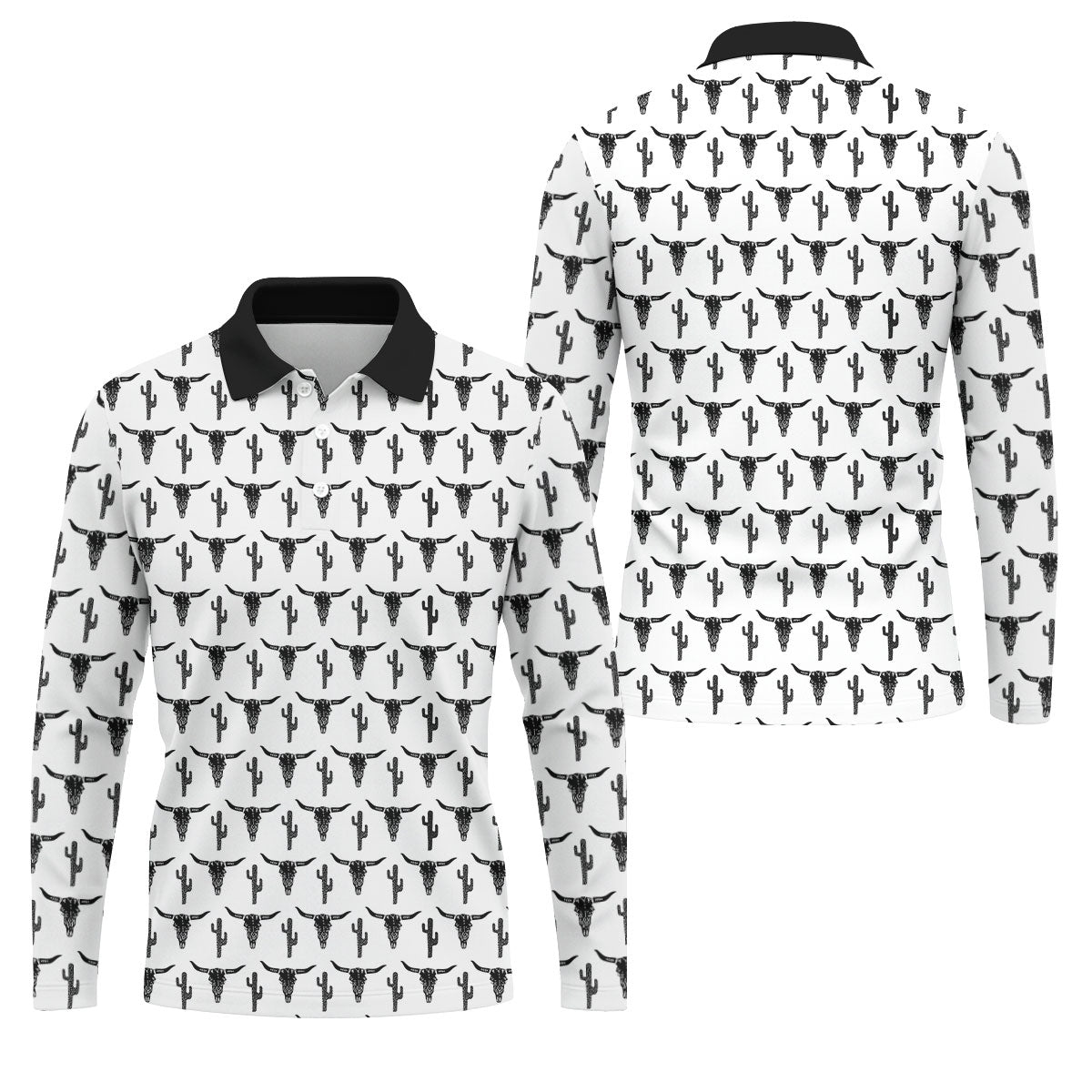 Longhorn Cow Skull Western Theme White Golf Tops For Men, Polo Shirtor Men, Golf Shirts For Men