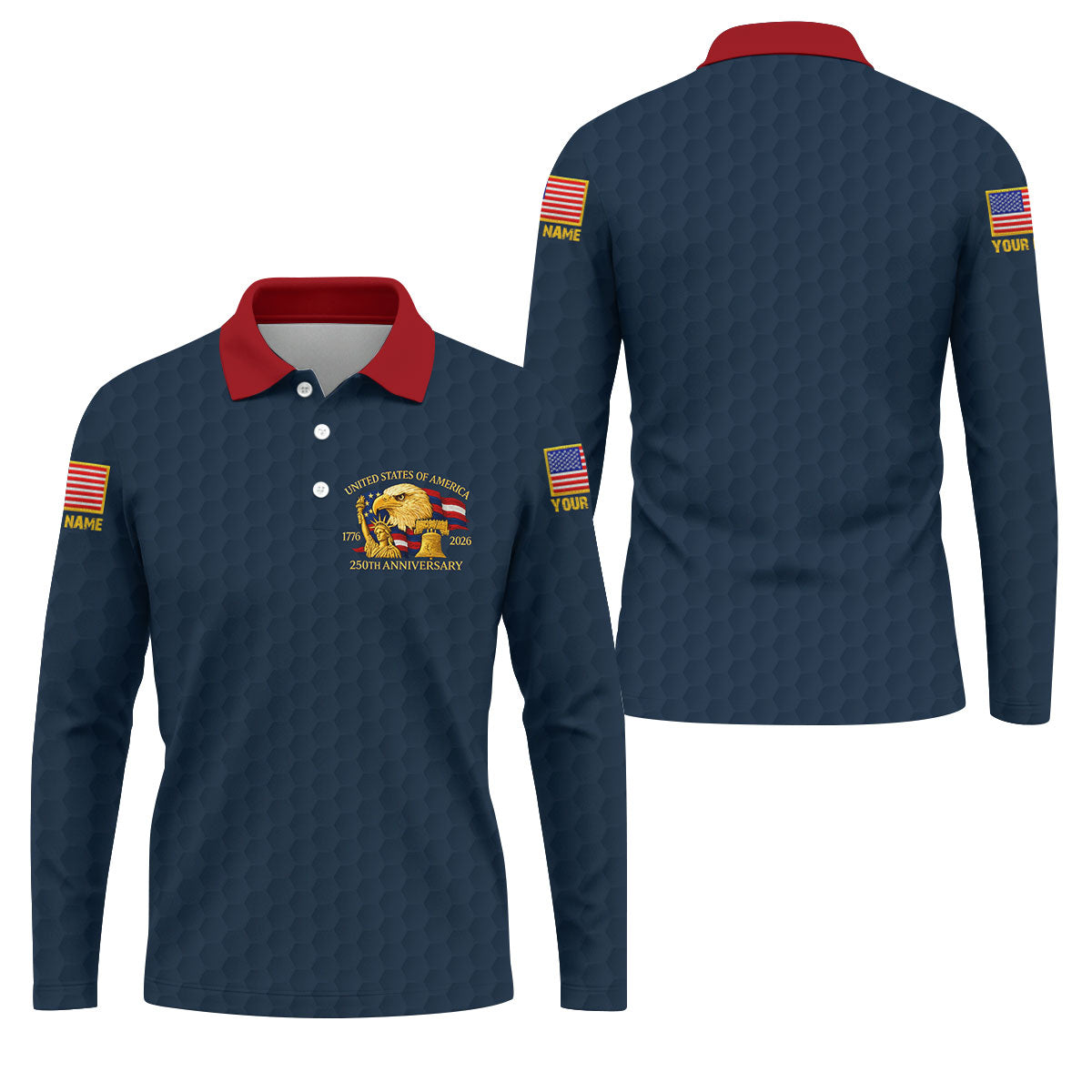 United States 250th Anniversary Patriotic Eagle Navy Custom Golf Shirts, 4th Of July Golf Shirts For Men