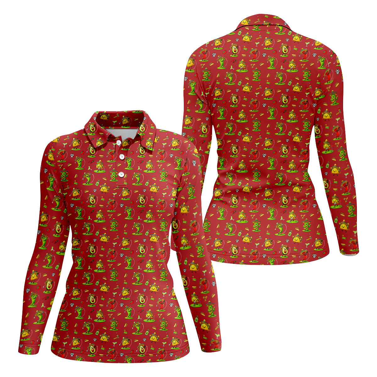 Mexican Cartoon Food Characters Cinco De Mayo Celebration Fiesta Themed Red Golf Shirt For Women