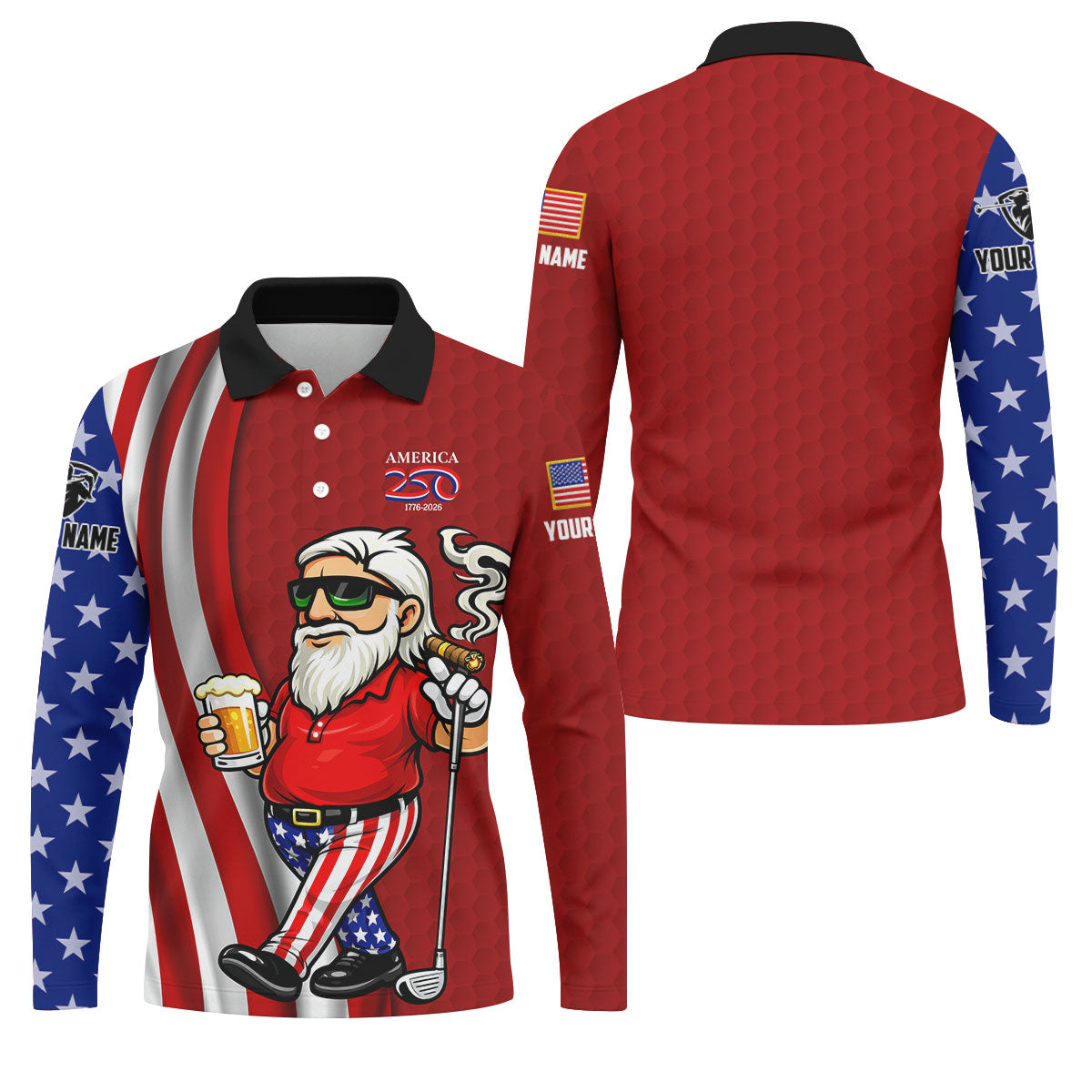 America 250 Patriotic Man 4th Of July Red Golf Shirt, Golf And Beer Golf Shirts For Men