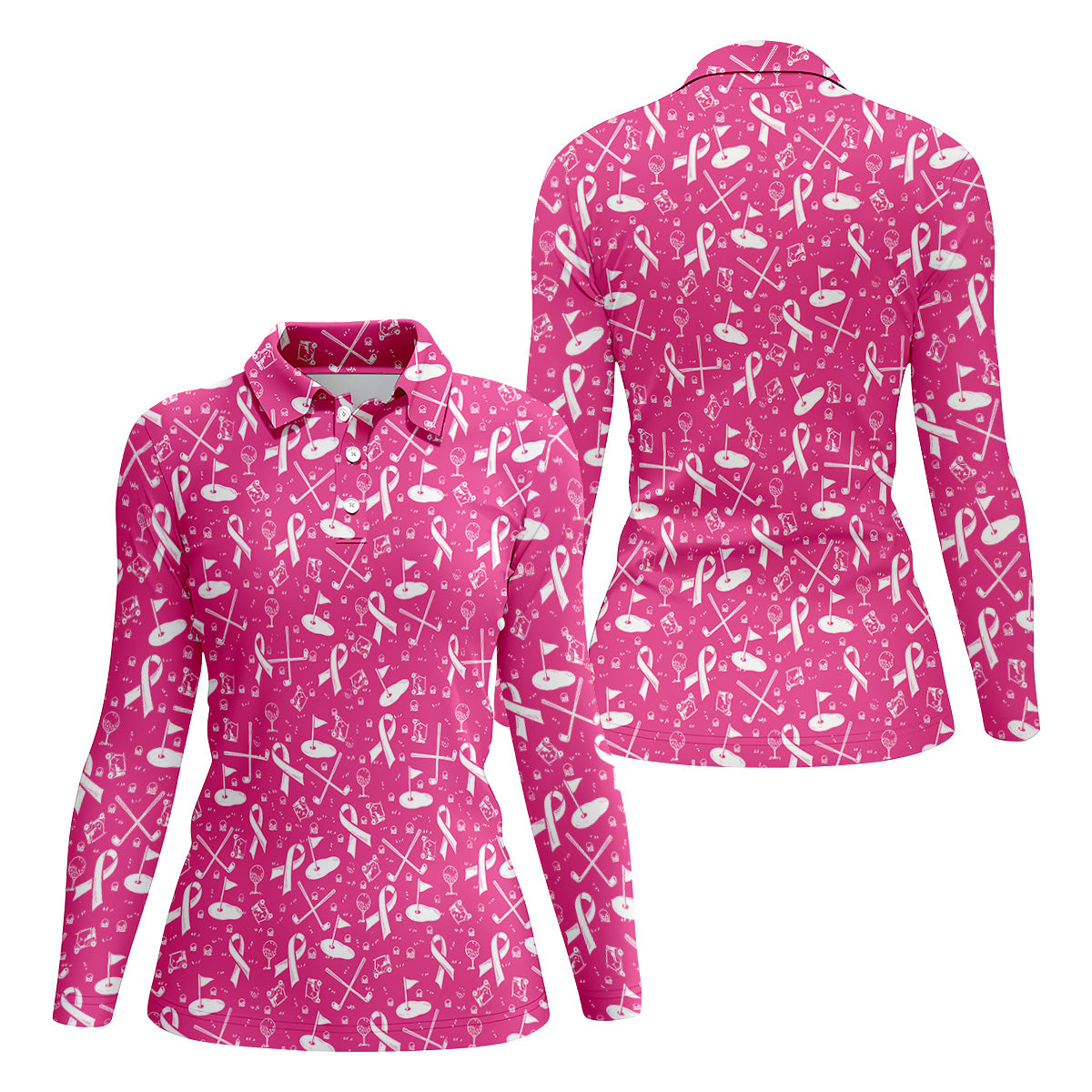Awareness Ribbon Hot Pink Golf Shirt, Cancer Awareness Shirt, Ladies Golf Shirts, Golfing Apparel