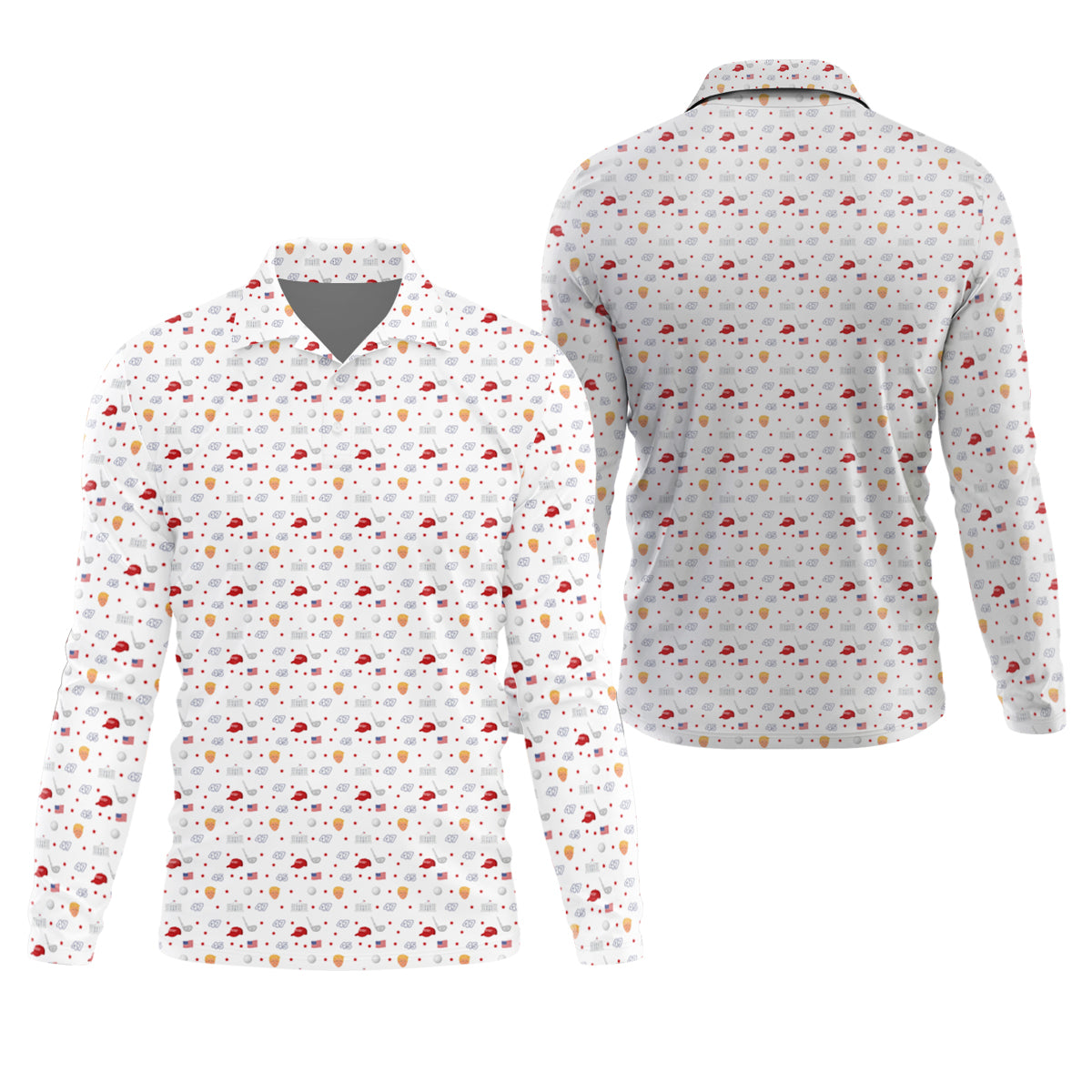 45 47 US Flag Pattern White Golf Shirt, Funny Golf Shirt, Golf Shirts For Men, Golf Gift For Men