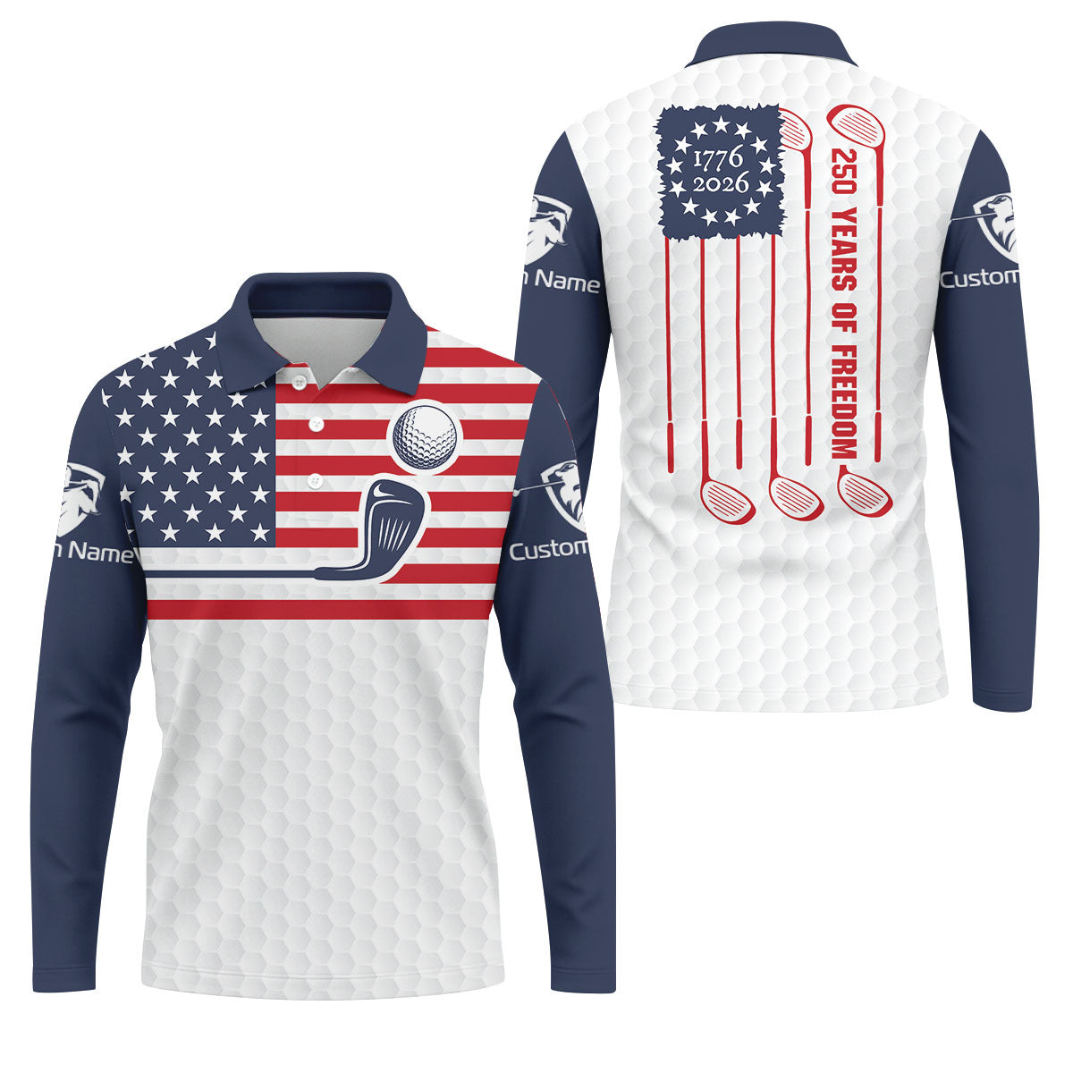 250 Years Of Freedom Golf Ball Pattern Golf Tops For Men, Patriotic 4th Of July Golf Shirts For Men