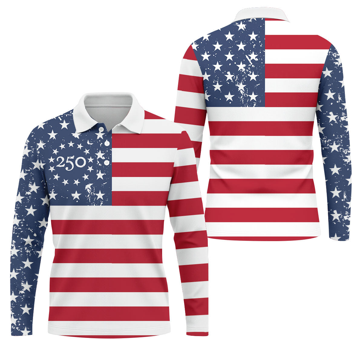 USA Flag Pattern Vintage Golf Shirt, 250th Anniversary Patriotic Golf Shirt, 4th Of July Golf Shirts For Men