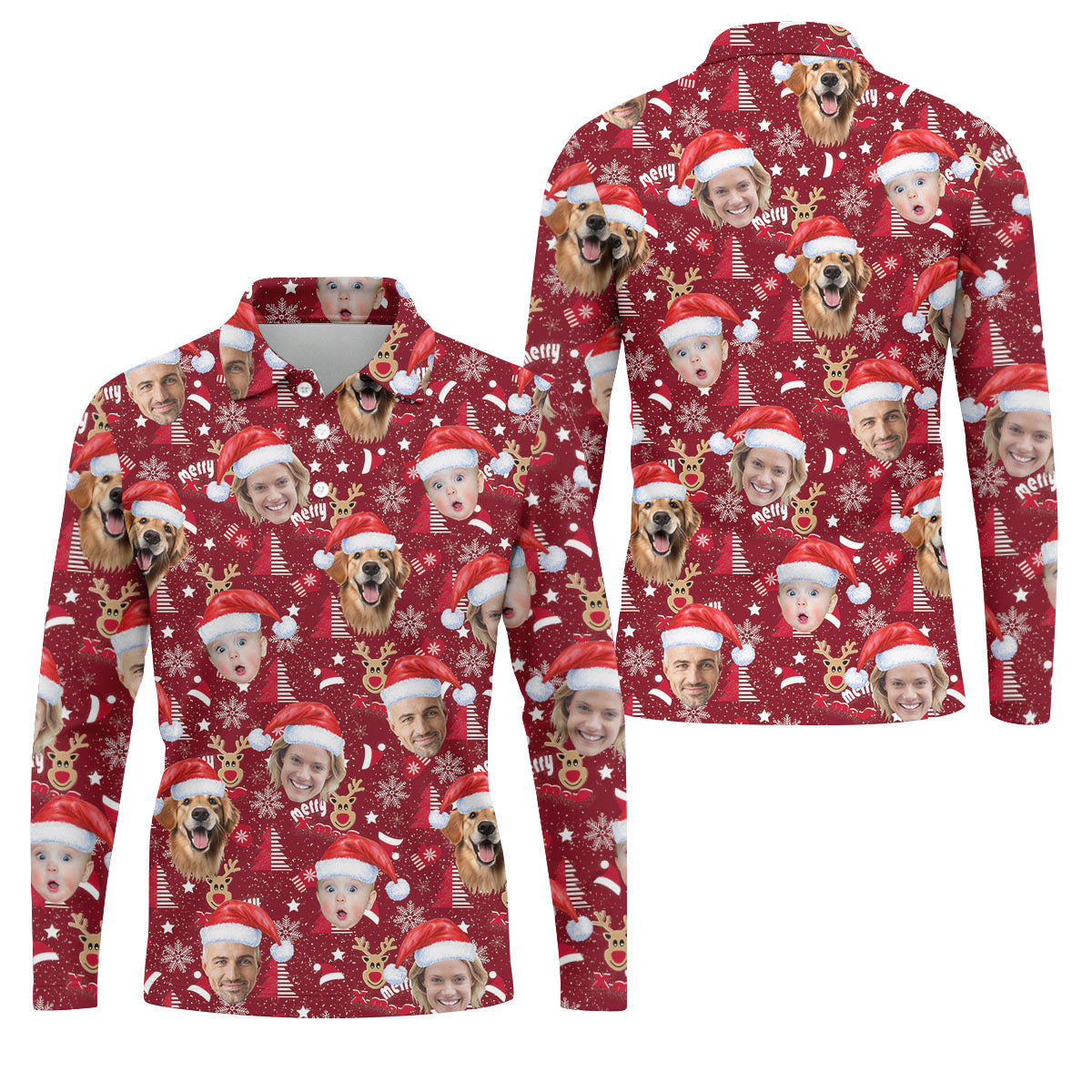 Custom Red Nose Reindeer Merry Xmas Red Golf Shirt, Christmas Golf Shirt, Polo ShirtFor Men, Golf Gift For Men