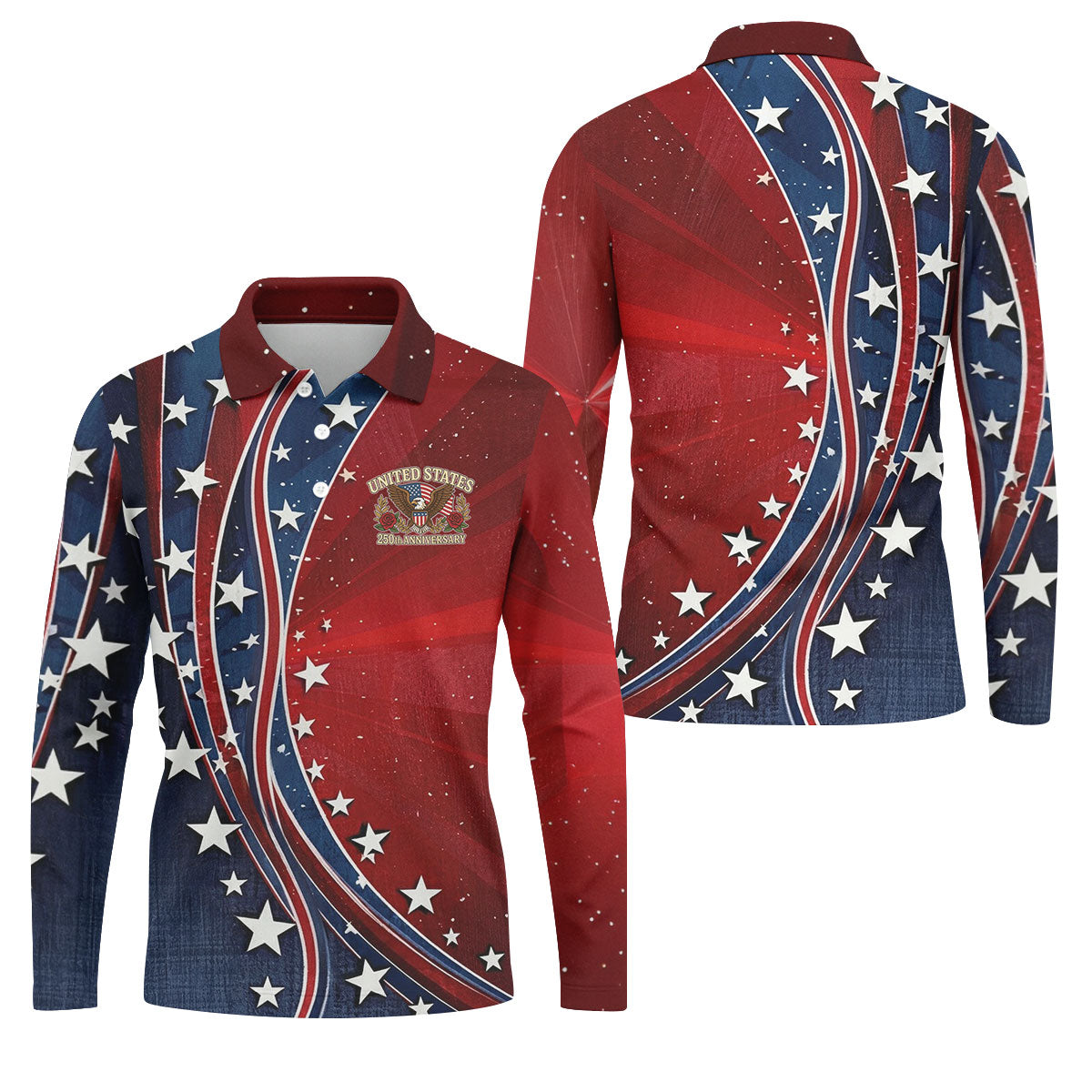US 250th Anniversary Red White Navy Stars And Stripes Patriotic Golf Shirt, 4th Of July Golf Shirts For Men