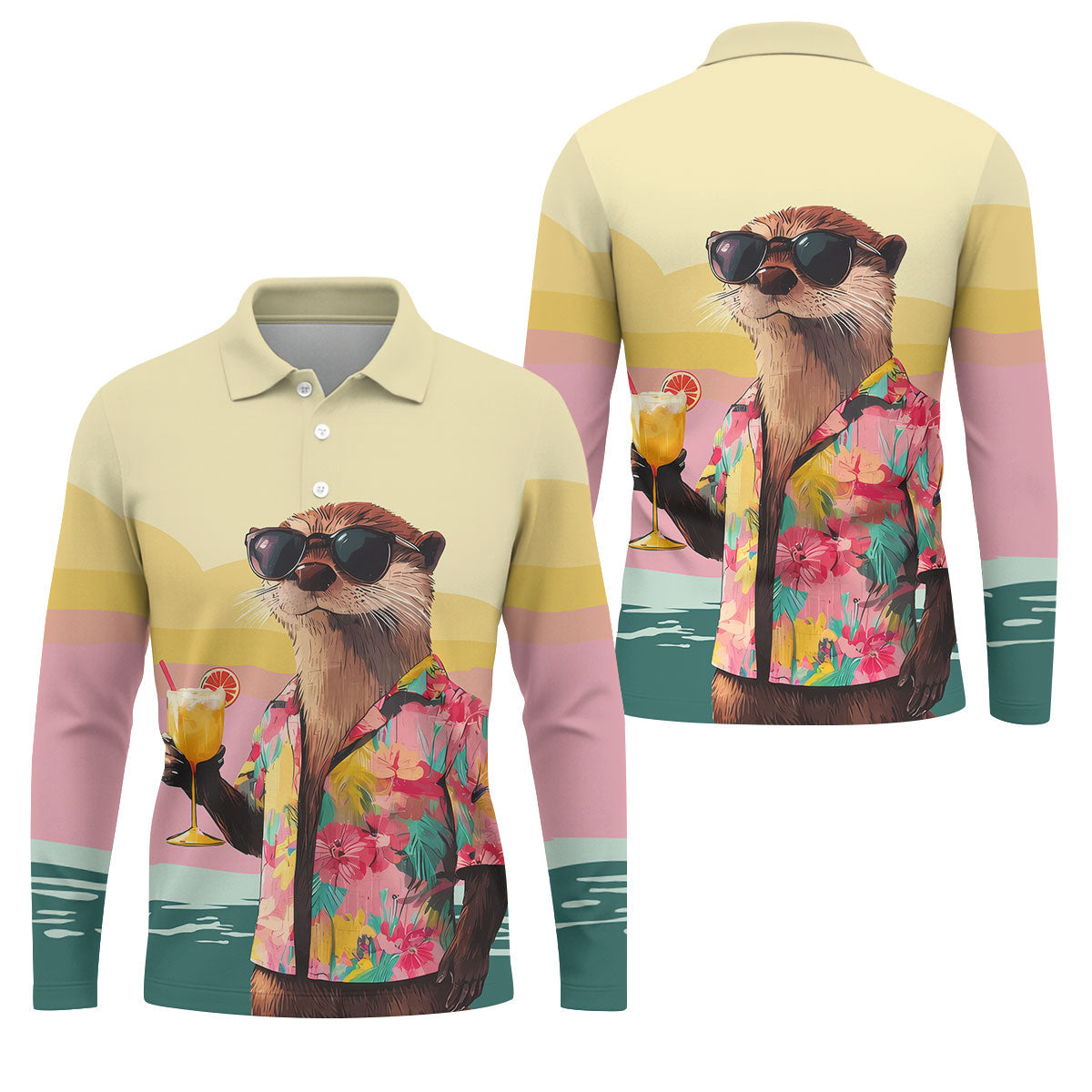 Funny Otter Tropical Theme Hawaiian Golf Shirt, Polo Shirt Men, Golfing Apparel