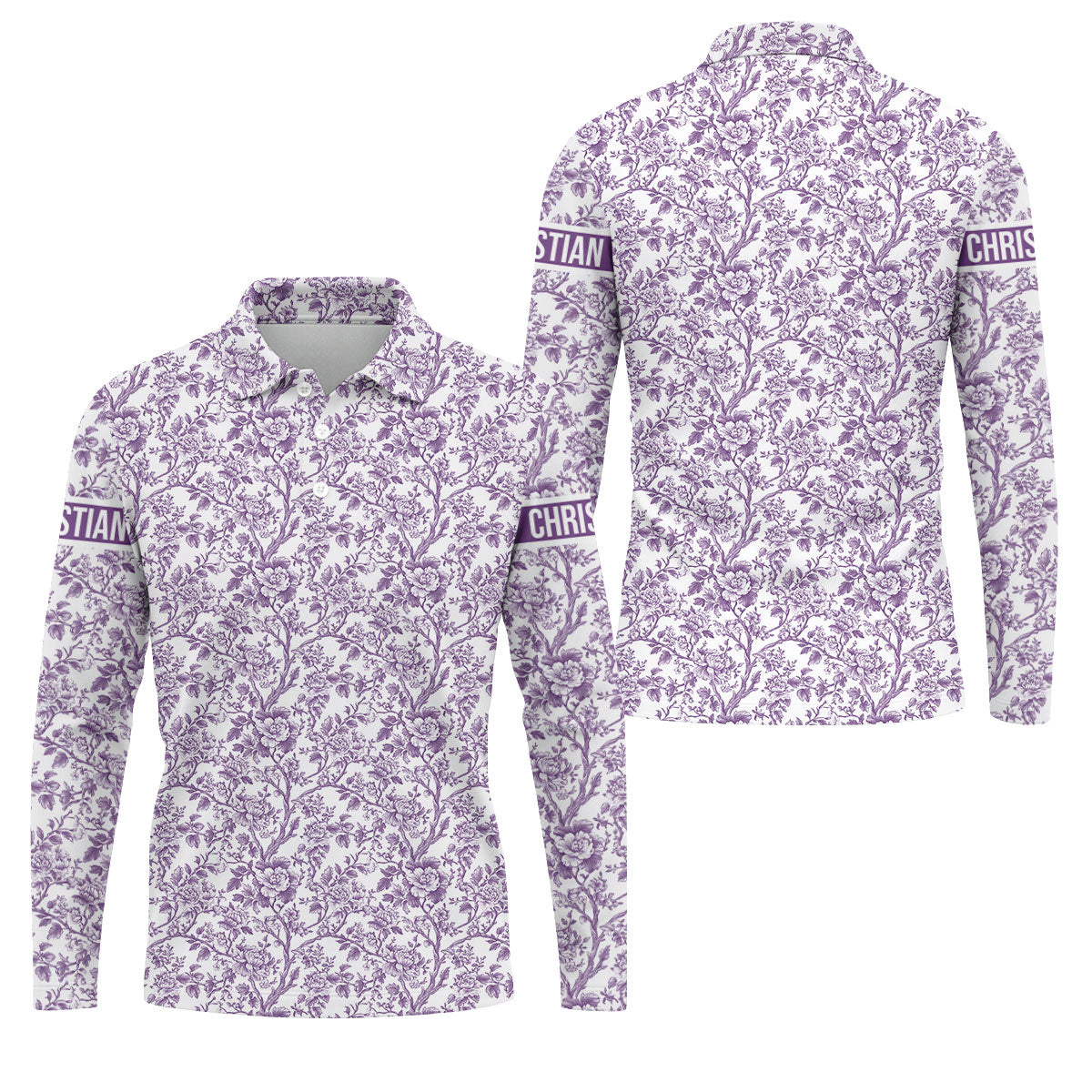 Toile De Jouy Purple Golf Shirt, Golf Tops For Men, Polo ShirtFor Men, Golf Gift For Men, Golf Shirts For Men