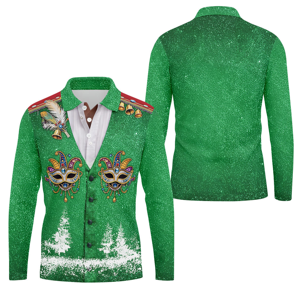 Masquerade Mask Feather Mardi Gras Glitter Print Green Golf Shirt, Polo ShirtFor Men, Golf Shirts For Men