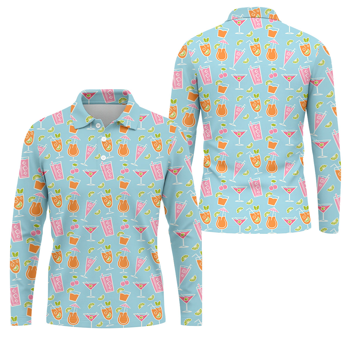 Tropical Cocktail Drinks Pattern Golf Shirt, Mens Golf Shirts, Golf Apparel For Men