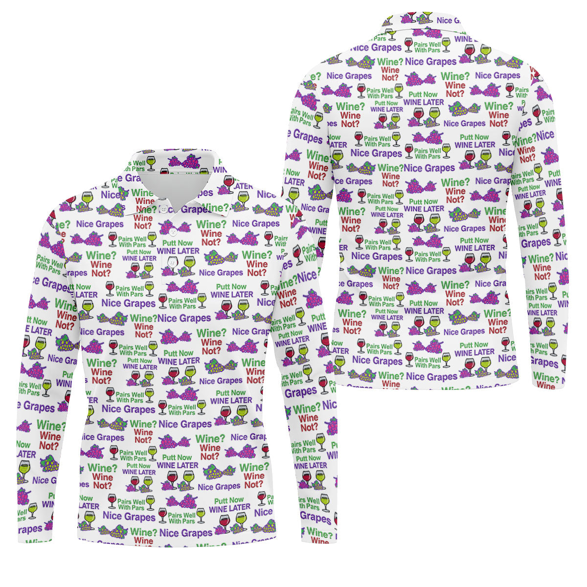 Wine Lover Golf Shirt, Grape Humor Print, Golf Shirts For Men