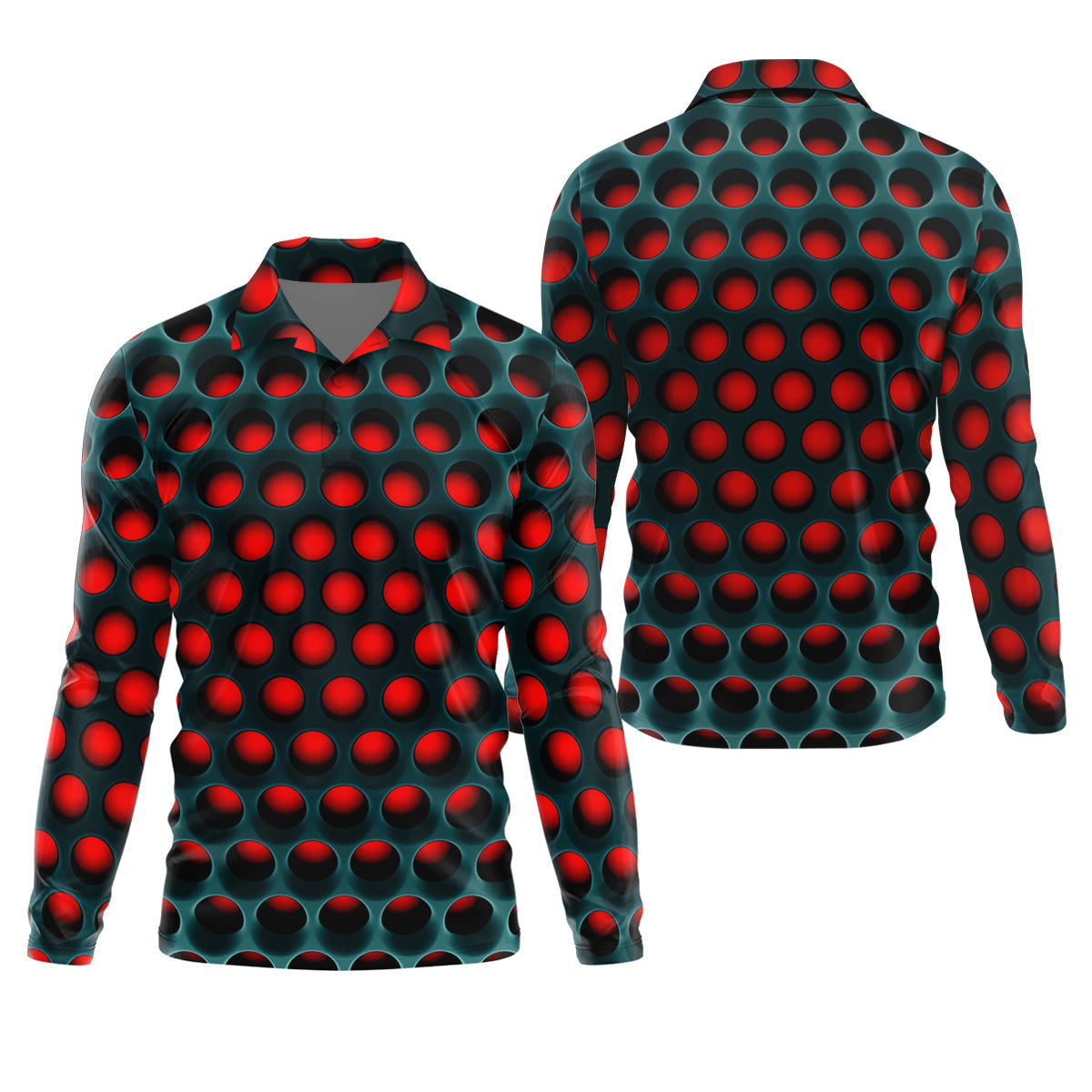 3D Effect Circular Pattern Red Golf Shirt, Cool Golf Outfit, Men's Funny Golf Shirts, Polo ShirtFor Men