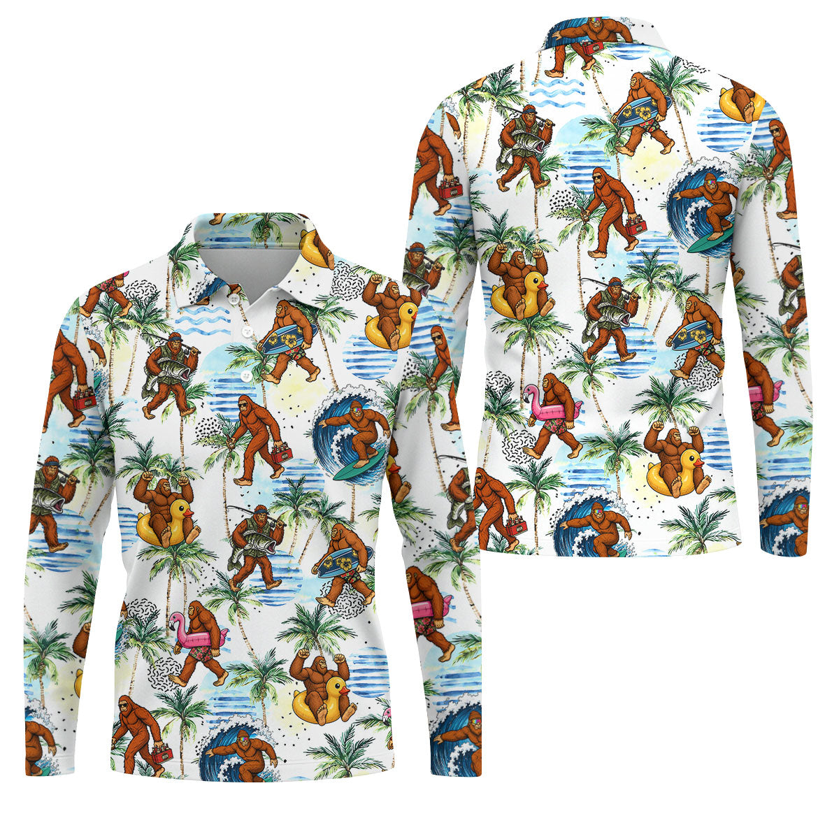 Tropical Bigfoot Surfing Fishing Beach Golf Shirt, Hawaiian Golf Shirt, Golf Apparel For Men, Mens Golf Shirts