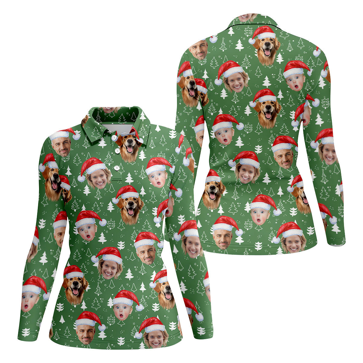 Custom Face Xmas Pine Tree Green Golf Shirt, Christmas Golf Shirt, Ladies Golf Shirts, Golf Gifts For Women
