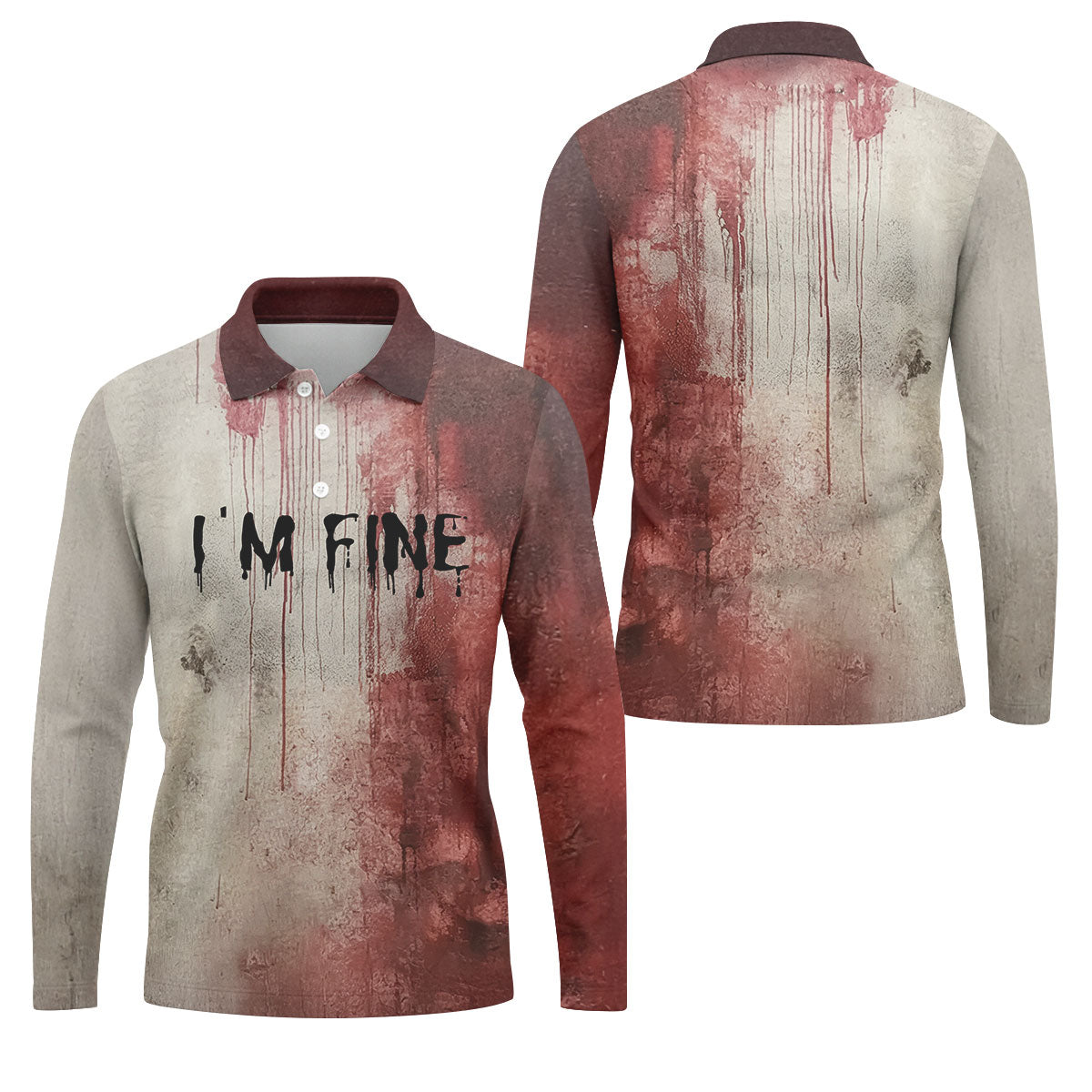 I'm Fine Halloween Blood Splatter Golf Tops For Men, Horror Blood Polo ShirtFor Men, Unique Gift For Golfer