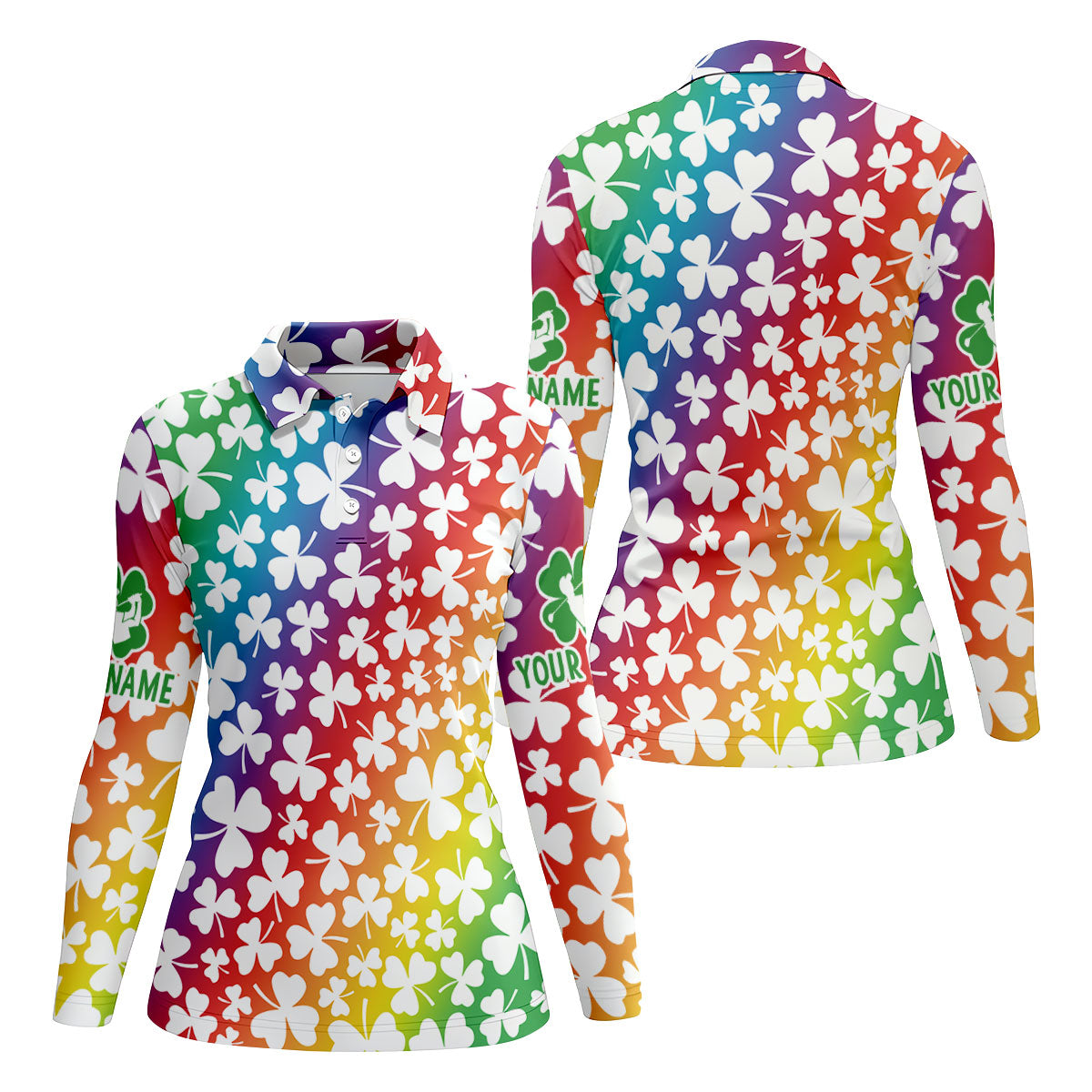 Rainbow Shamrock St Patrick's Day Golf Shirt, Women's Golf Tops, Ladies Golf Polos, Golf Shirt For Women
