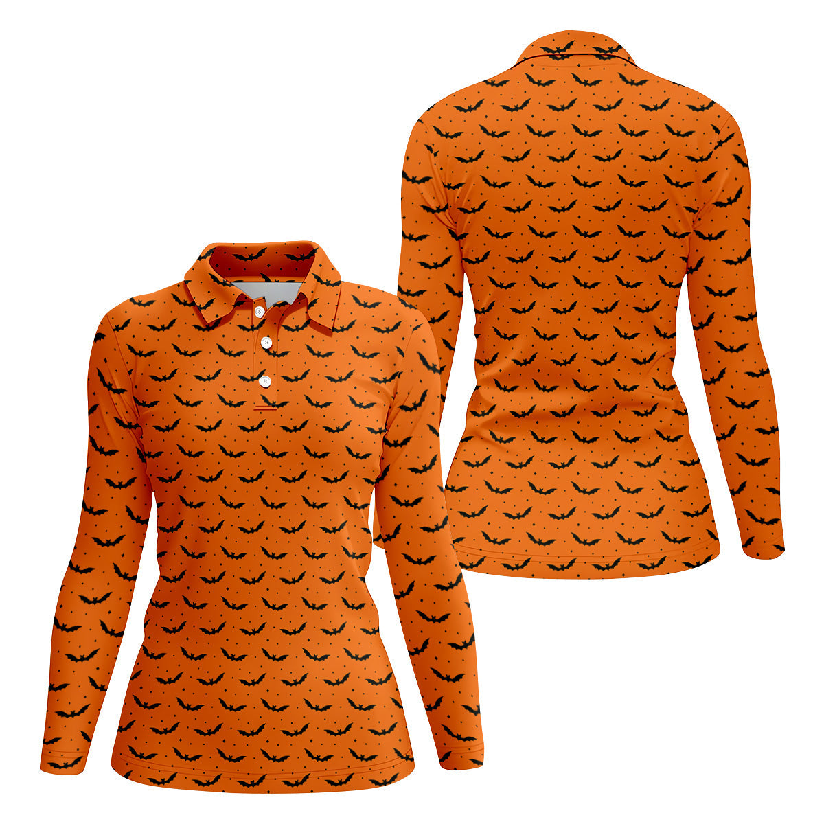Spooky Bats Orange Halloween Golf Shirt, Ladies Golf Tops, Golf Gifts For Women, Golfing Apparel