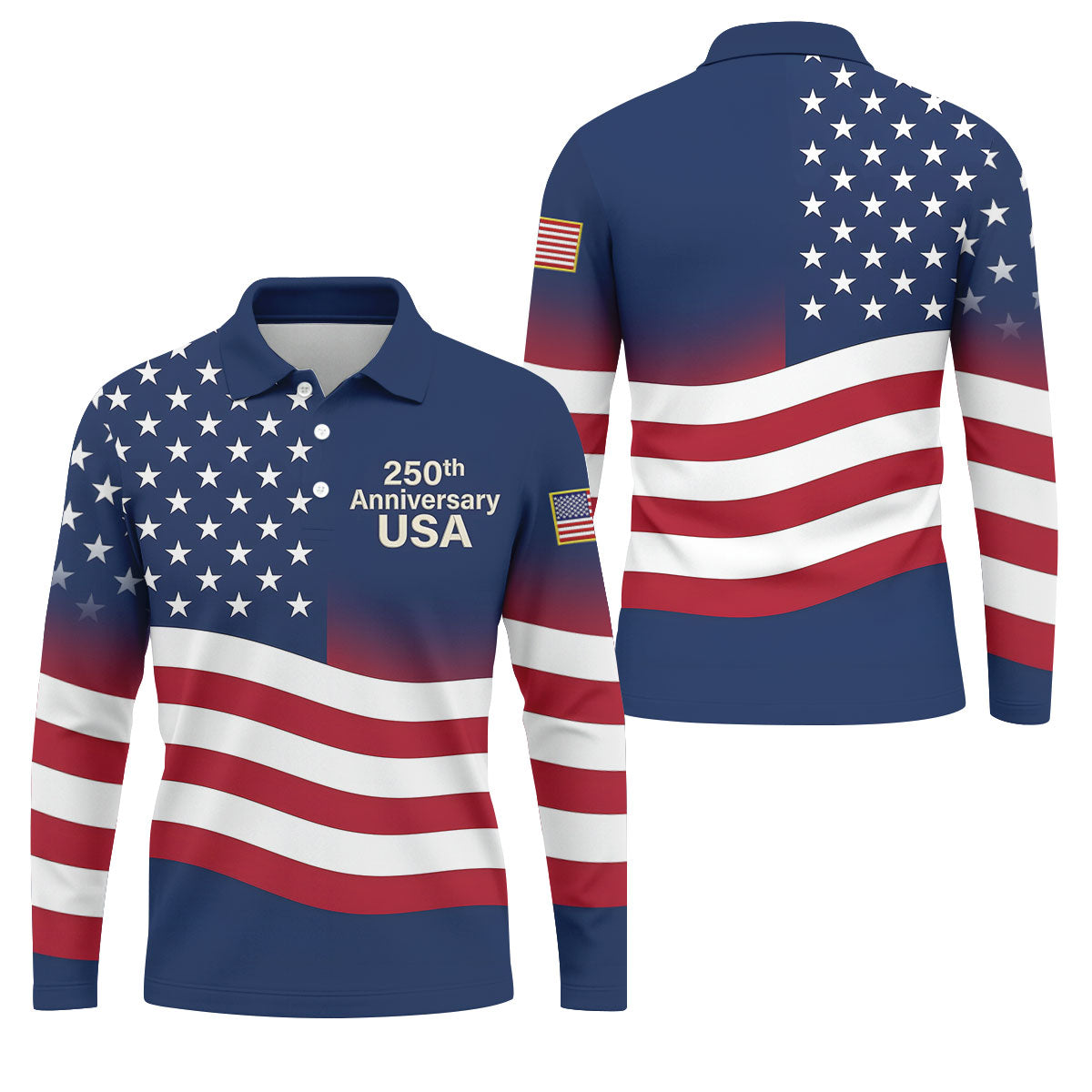250th Anniversary USA Flag Pattern 4th Of July Golf Shirt, Patriotic Golf Shirt, Golf Shirts For Men