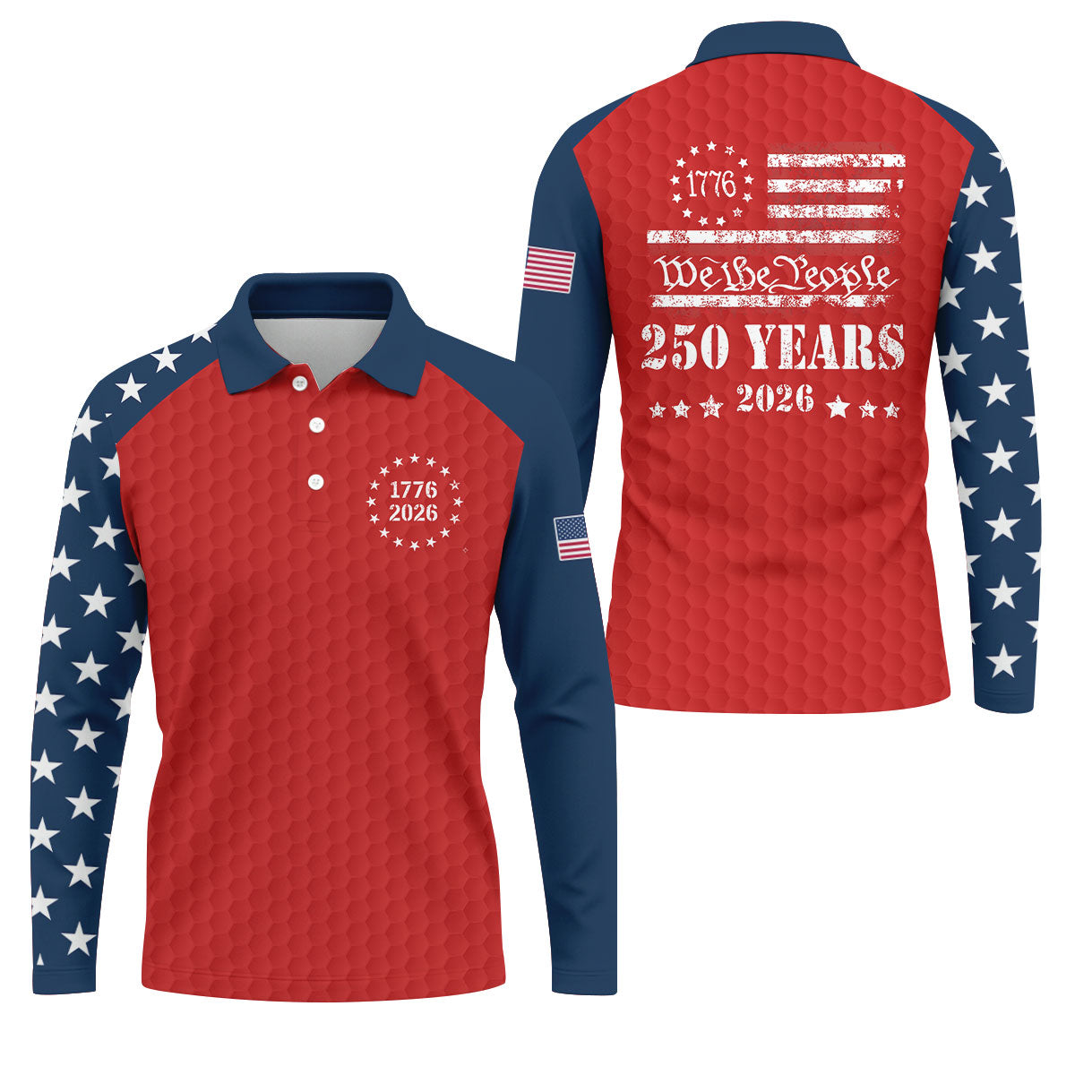 We The People 250 Years Golf Ball Pattern Golf Shirt, Patriotic 4th Of July Golf Shirts For Men