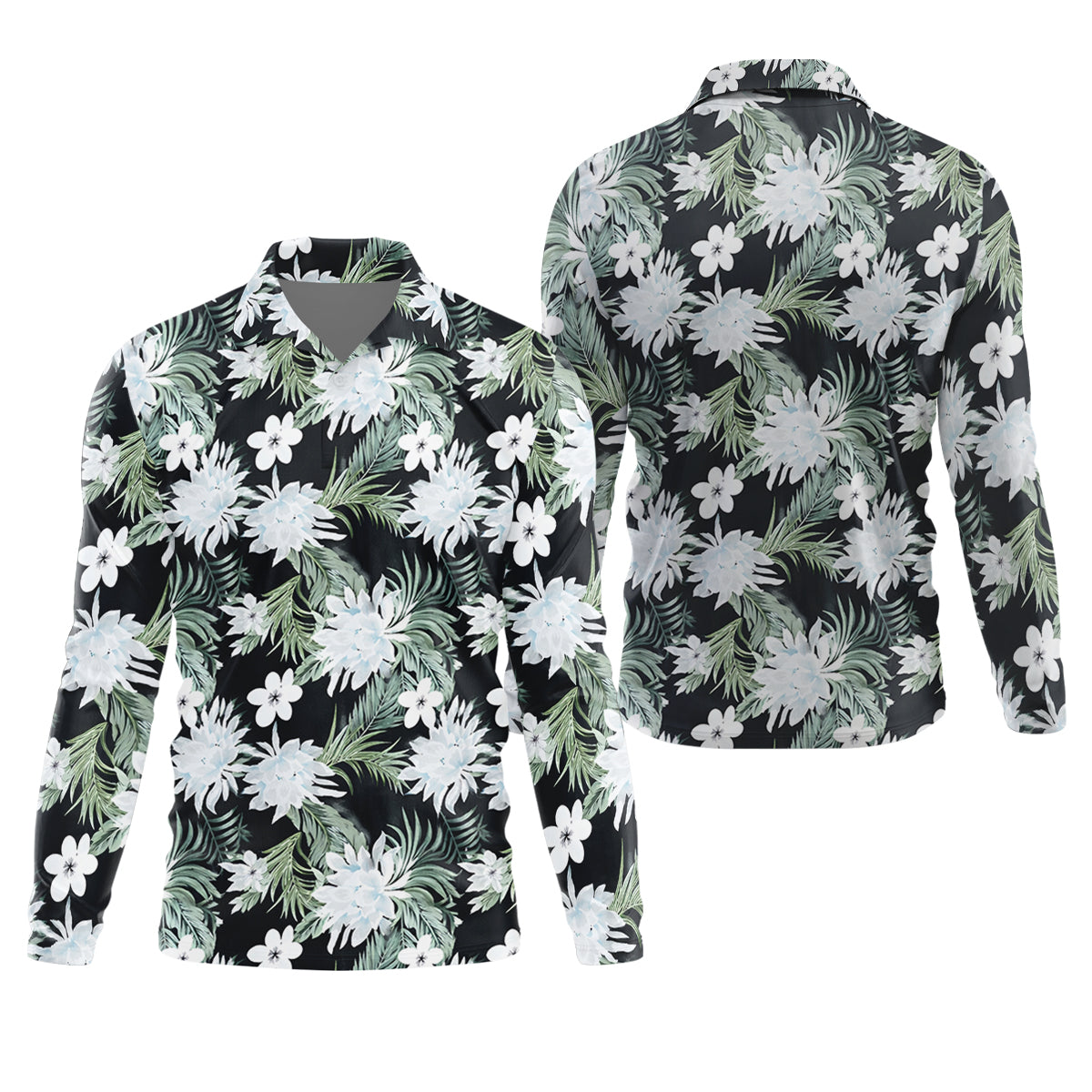 White Flower Tropical Hawaiian Vibe Golf Tops For Men, Golf Shirts For Men, Golf Gift For Men