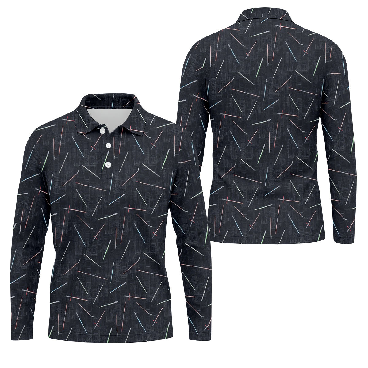 Minimalist Neon Lightsaber Pattern Golf Shirt, Mens Polo Shirts, Golf Shirts For Men