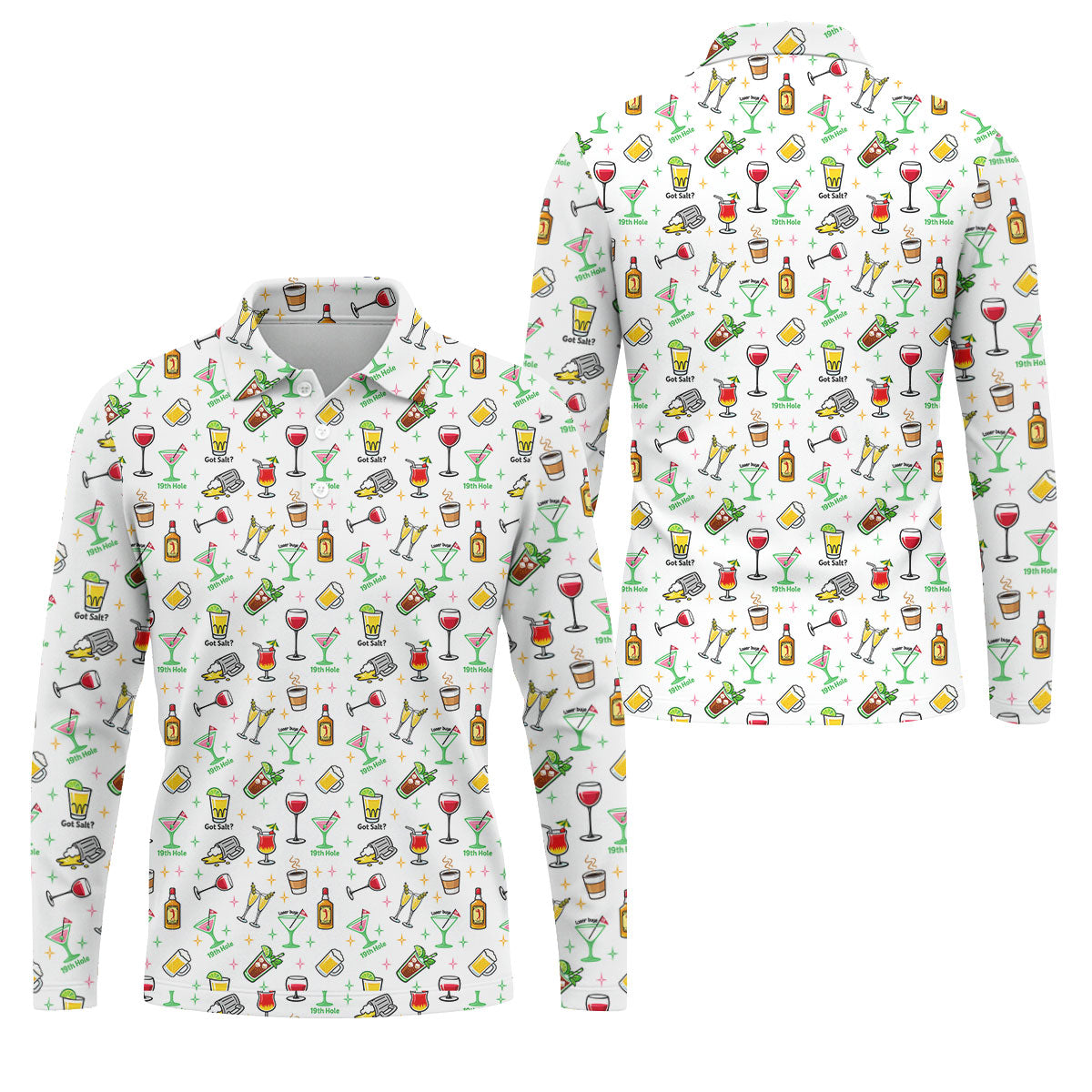 19th Hole Cocktail Drinks Pattern Golf Shirt, Mens Golf Polo, Printed Golf Shirts