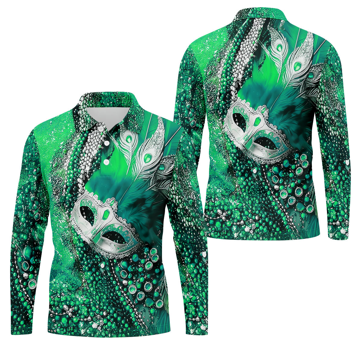 Mardi Gras Masquerade Mask Feather Beads Green Golf Shirt, Polo ShirtFor Men, Golf Shirts For Men