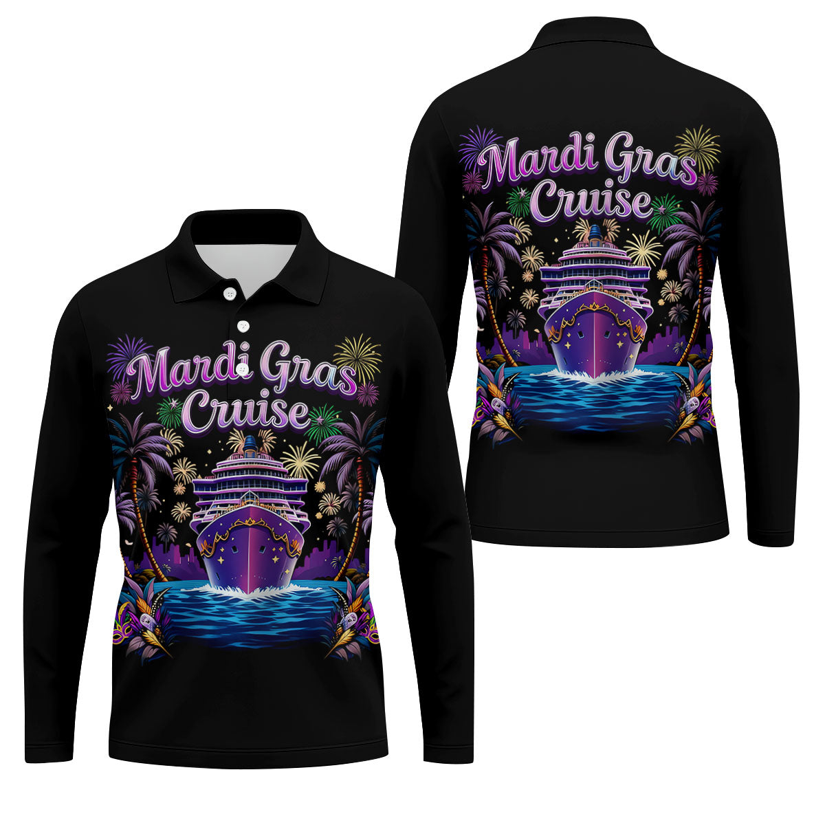 Mardi Gras Cruise Festive Theme Golf Tops For Men, Polo ShirtFor Men, Golf Shirts For Men