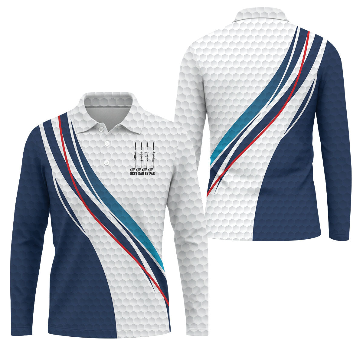 Best Dad By Par Golf Ball Pattern Wavy Stripes Father's Day Golf Shirt, Golf Gift For Dad