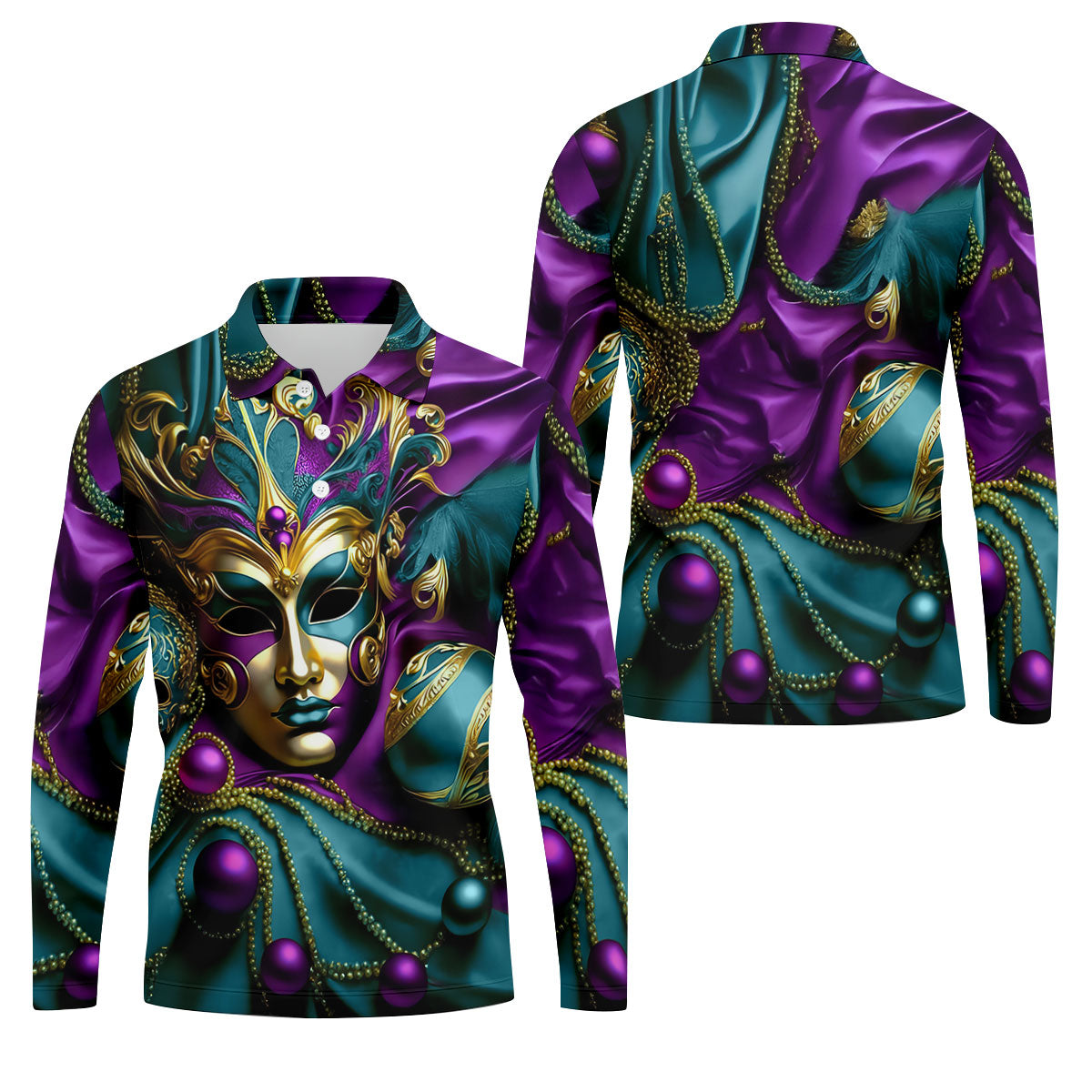 Mardi Gras Face Mask Turquoise Golf Shirt, Polo ShirtFor Men, Golf Shirts For Men, Polo For Men