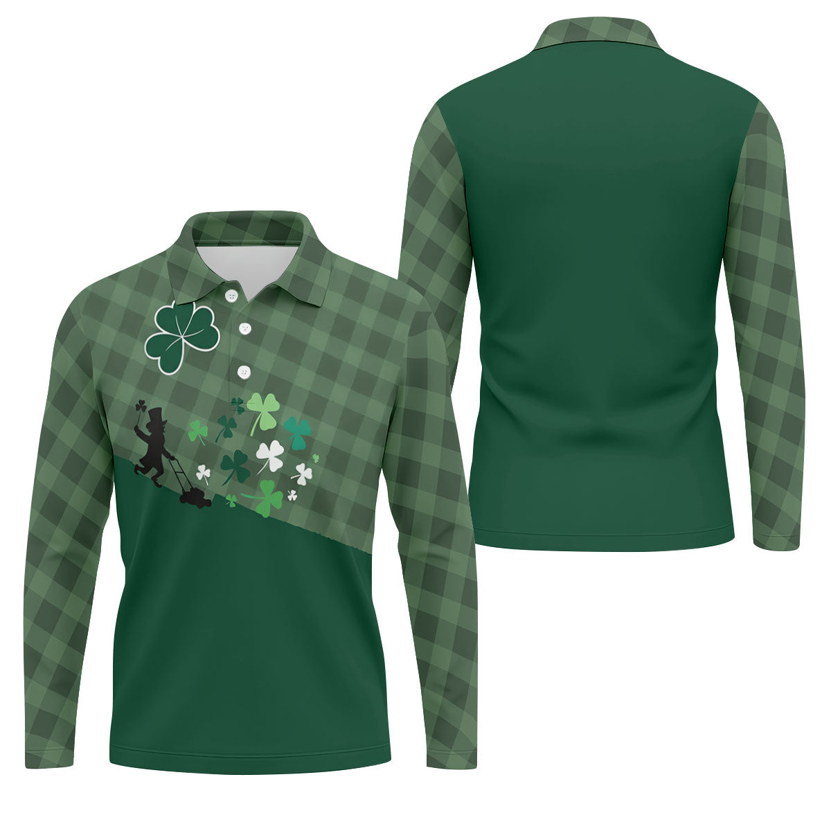 Green Checkered Leprechaun Shamrock St Patrick's Day Golf Shirt, Performance Golf Shirt, Polo ShirtFor Men