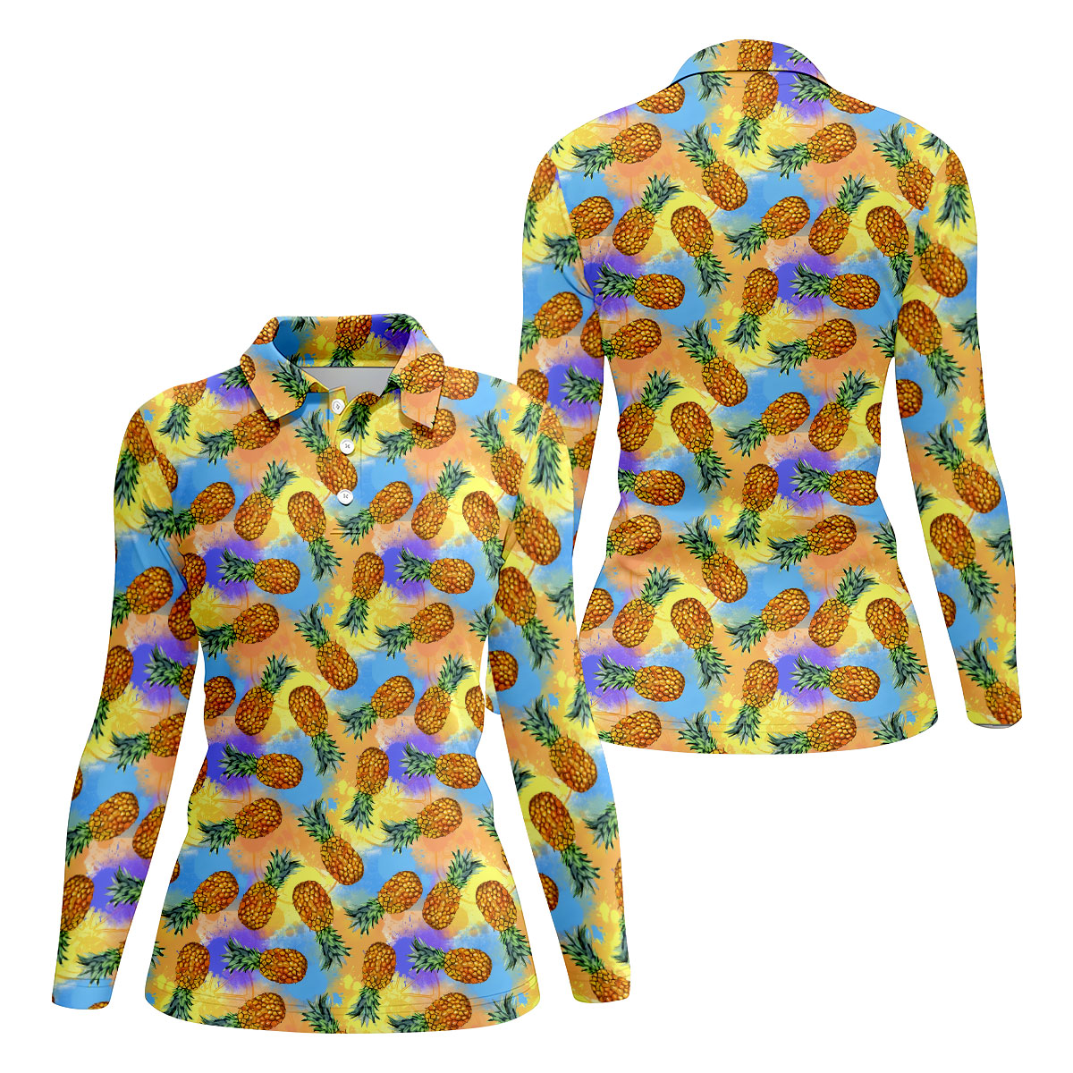 Colorful Pineapple Tropical Pattern Golf Shirt, Women's Golf Shirt, Golf Polo For Women, Ladies Golf Shirt