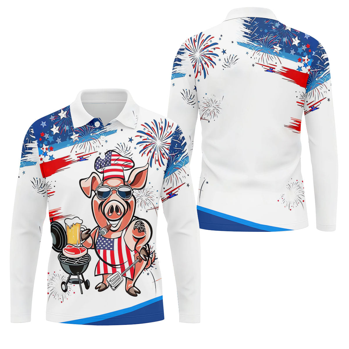 Patriotic American Flag Funny BBQ 250th Anniversary Polo Shirt Men, Golf Shirts For Men