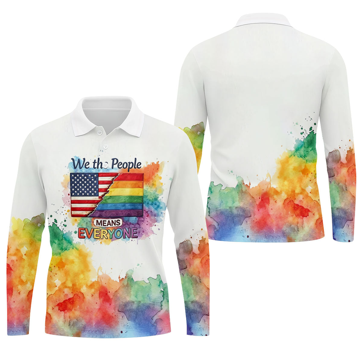 We The People Means Everyone Water Color Print Golf Shirt, LGBTQ Month Polo Shirt Men