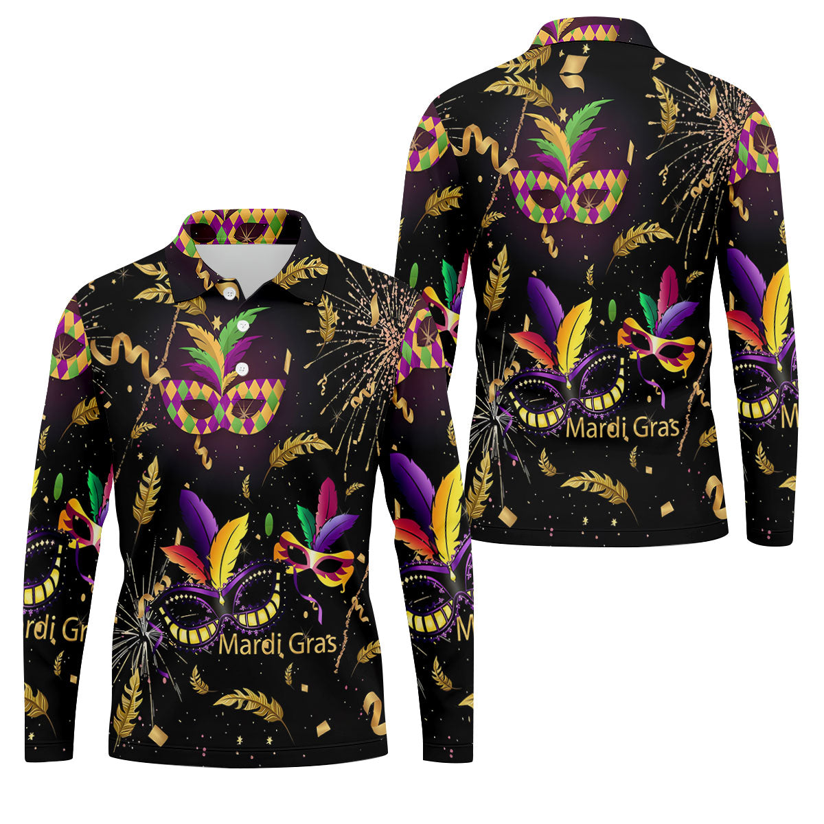 Gold Ribbons Mardi Gras Masquerade Mask Golf Tops For Men, Polo ShirtFor Men, Golf Shirts For Men