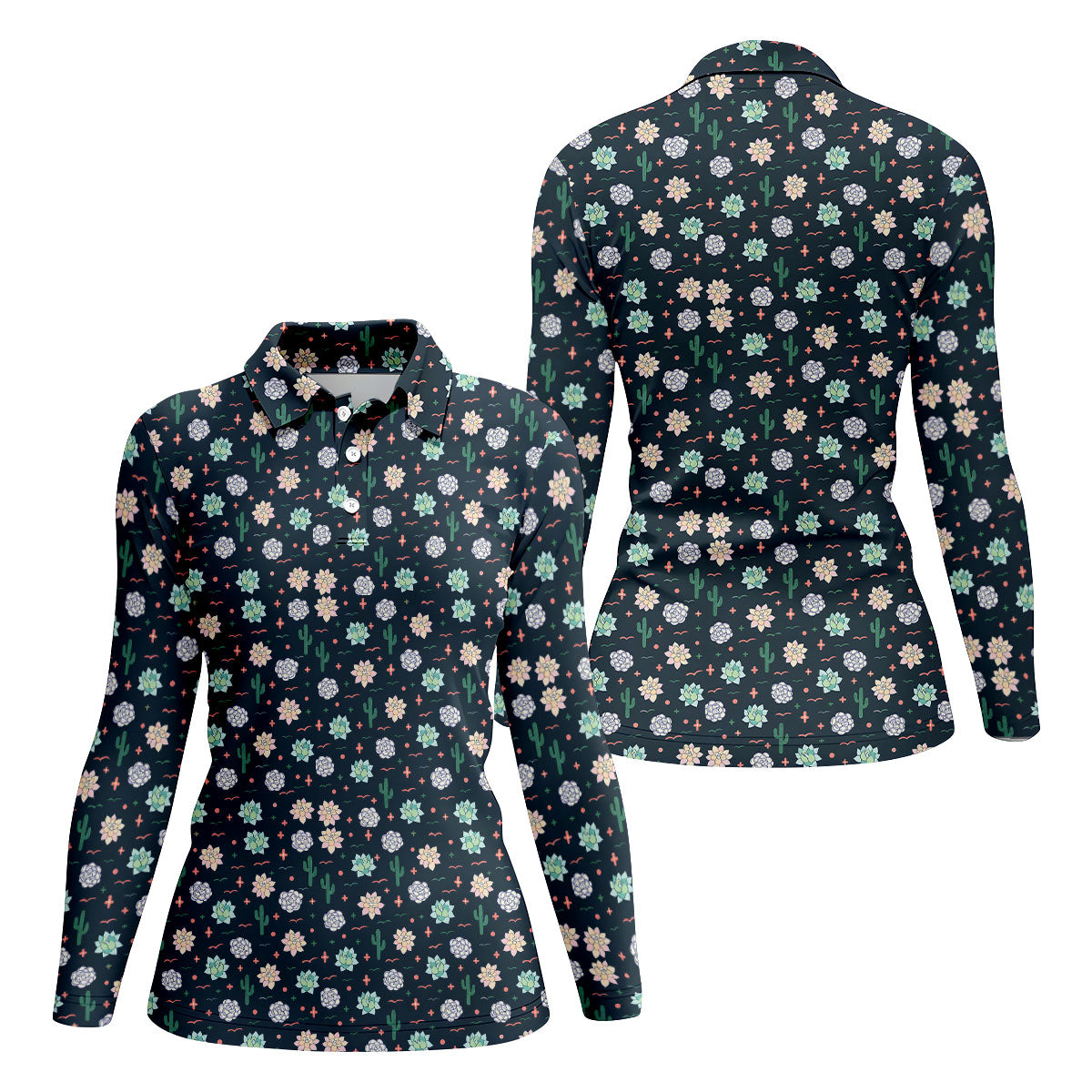 Boho Succulent And Cactus Hawaiian Golf Shirt, Golf Polo For Women, Printed Golf Shirt