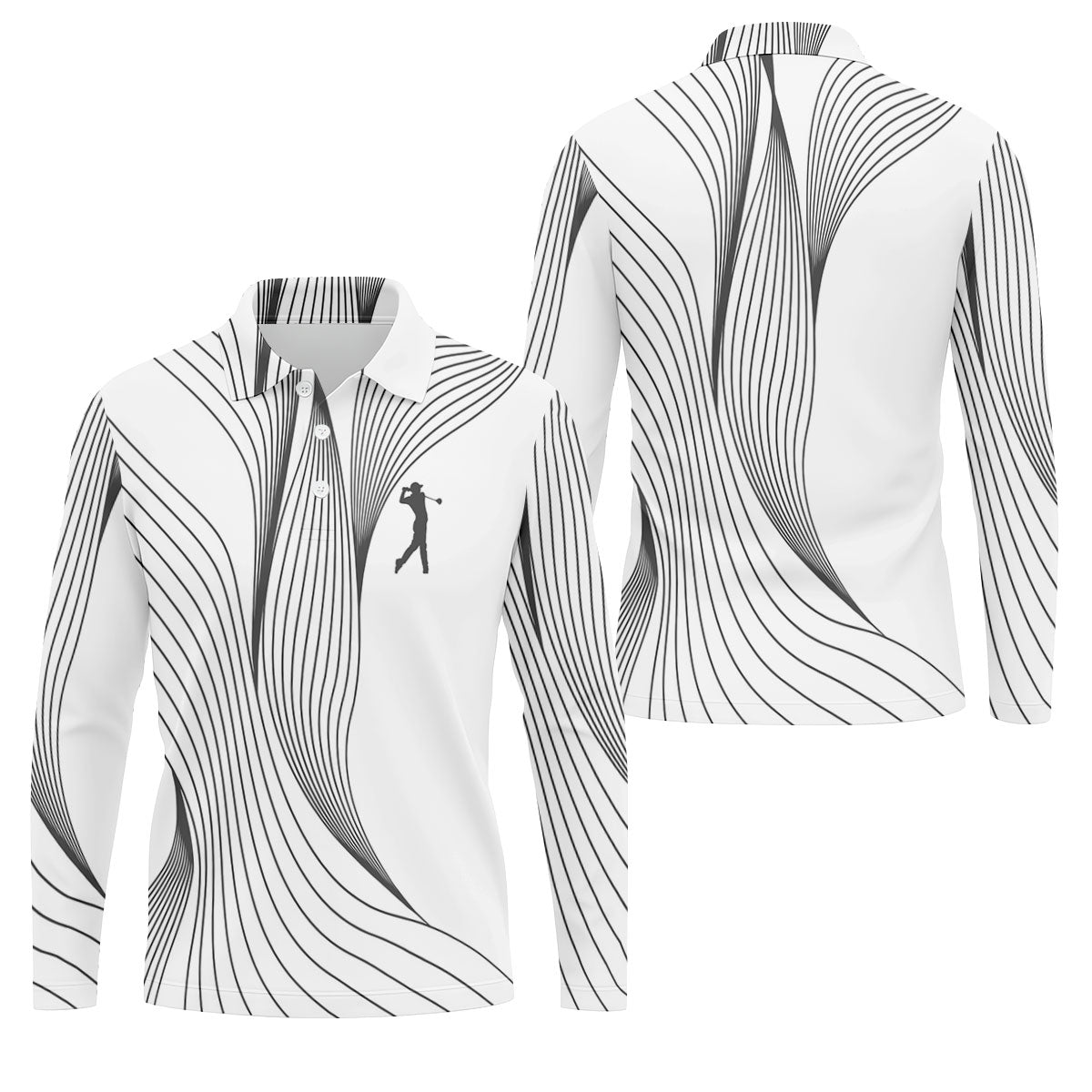 Geometric Line Wavy Line Black And White Golf Shirts For Men, Men's Golf Shirt, Polo ShirtFor Men