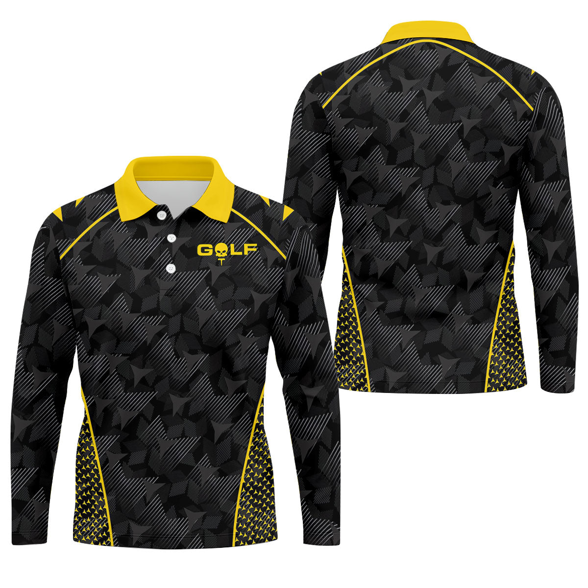 Abstract Triangle Black Yellow Golf Tops For Men, Father's Day Golf Gift, Polo Shirtor Men