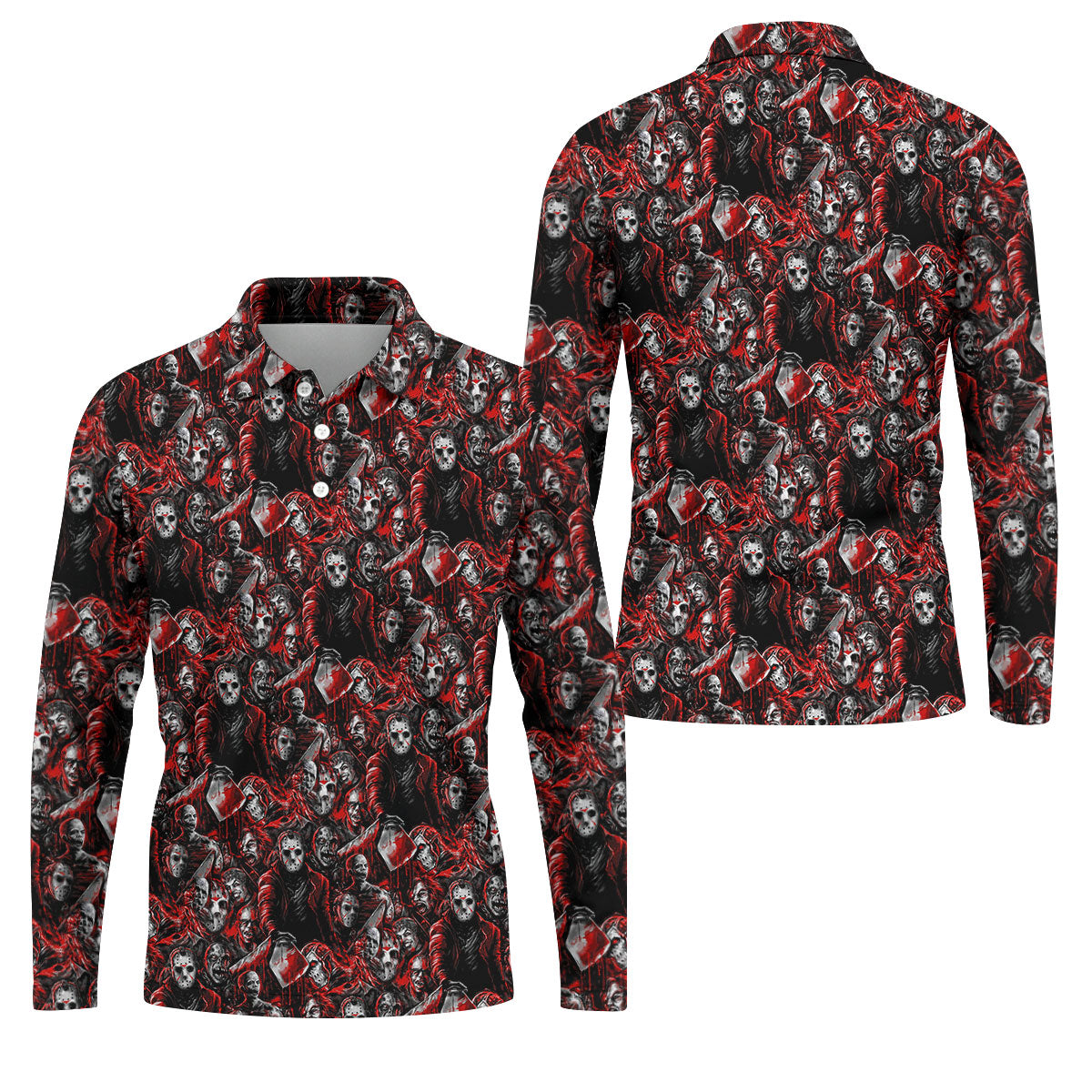 Horror Character Slasher Pattern Golf Polo Shirt, Mens Golf Shirts, Hawaiian Golf Shirt